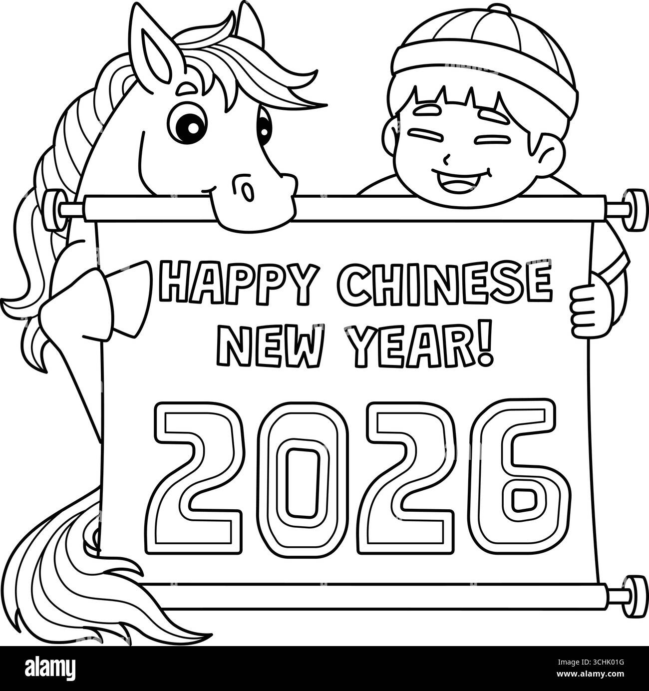 Line Drawing Happy New Year Hi-Res Stock Photography And Images inside Lunar New Year Coloring Pages 2026 Printable
