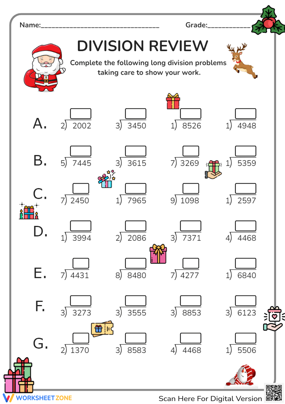 Long Division Worksheets with regard to Christmas Long Division Worksheets