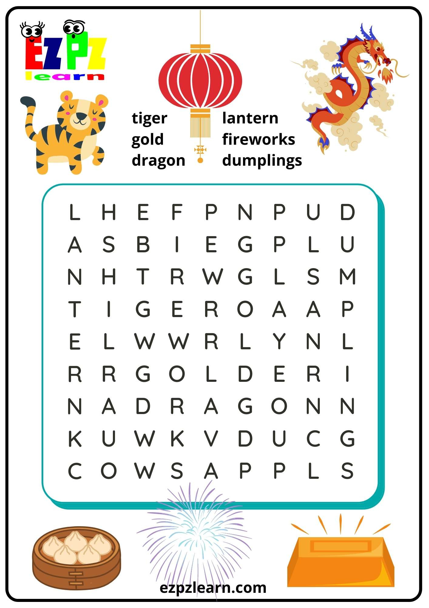 Lunar (Chinese) New Year Kids Word Search - Ezpzlearn in Printable Chinese New Year Word Search