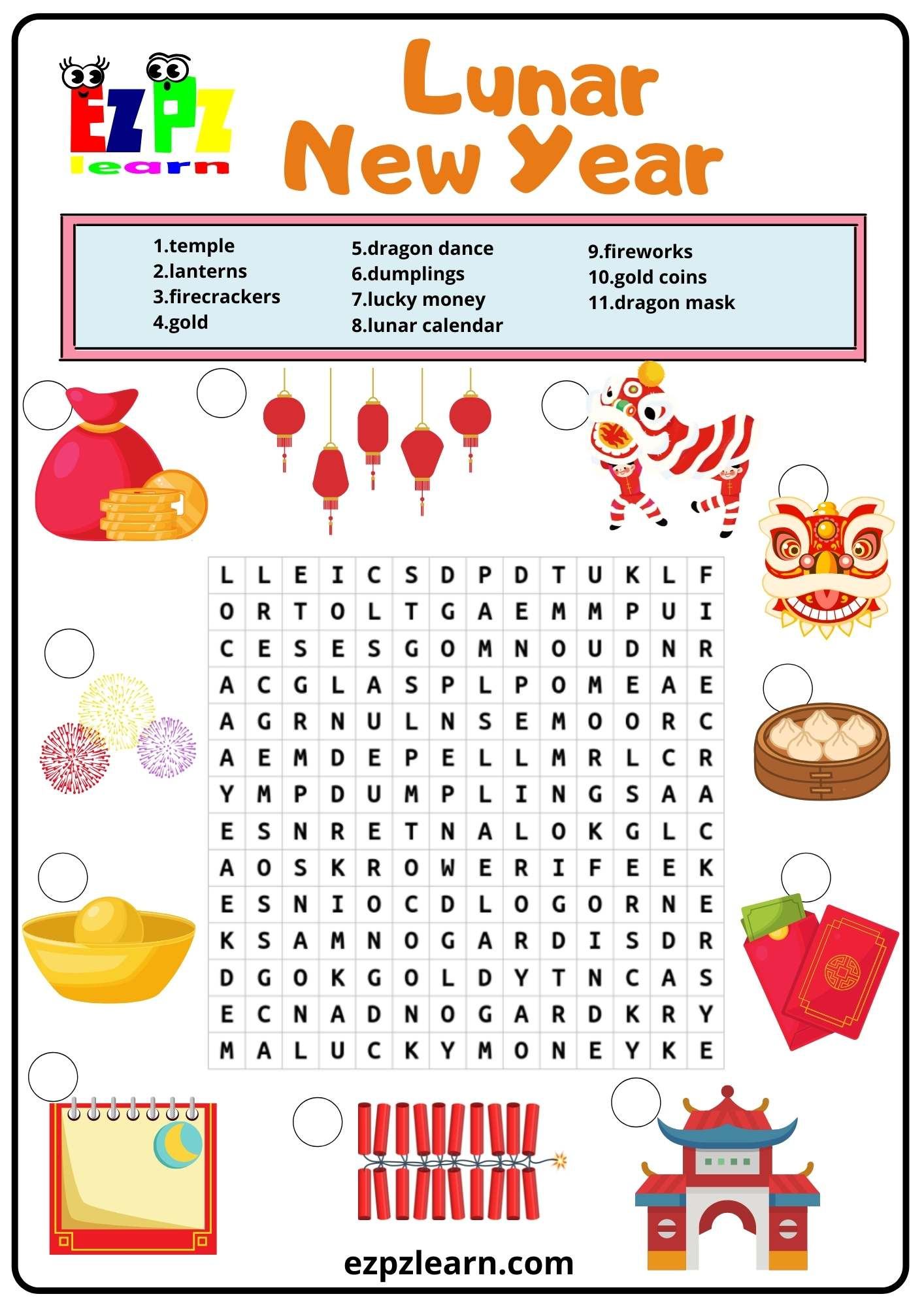 Lunar (Chinese) New Year Word Search - Ezpzlearn pertaining to Chinese New Year Word Search Printable