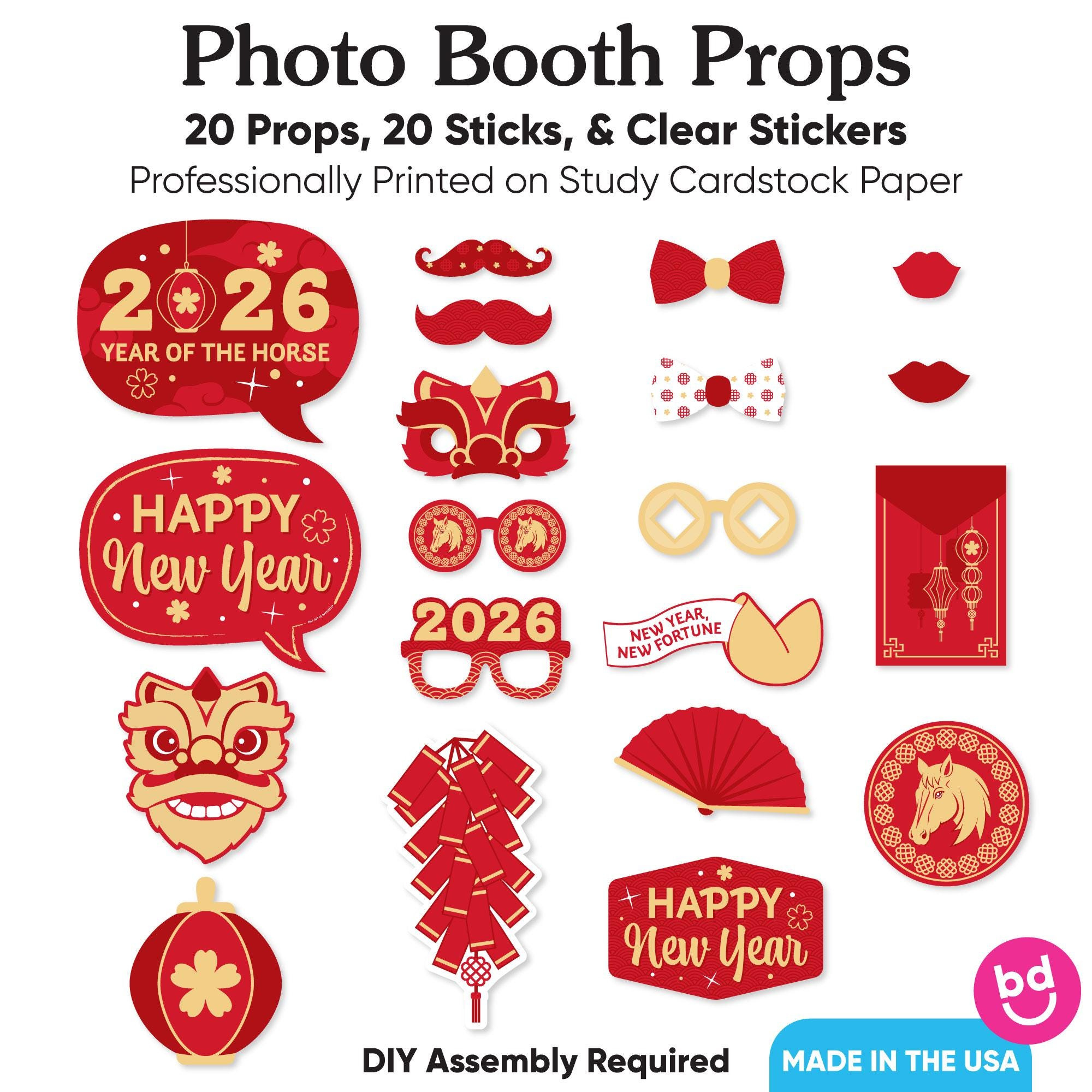 Lunar New Year - 2026 Year Of The Horse Photo Booth Props Kit - 20 throughout New Year Photo Booth Props Printable 2026