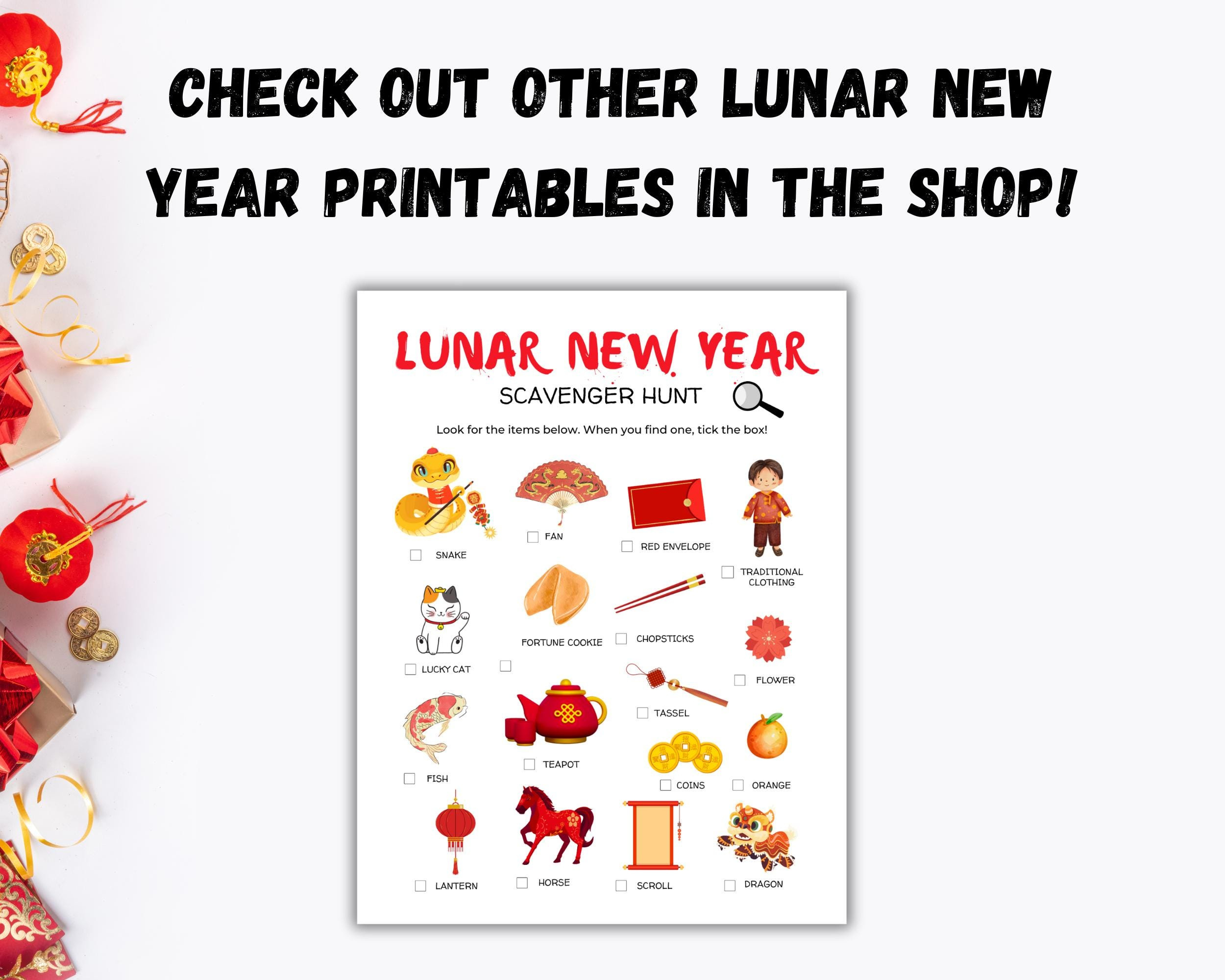 Lunar New Year Activity Placemat Printable, Year Of The Snake 2025 for Chinese New Year Placemats Printable