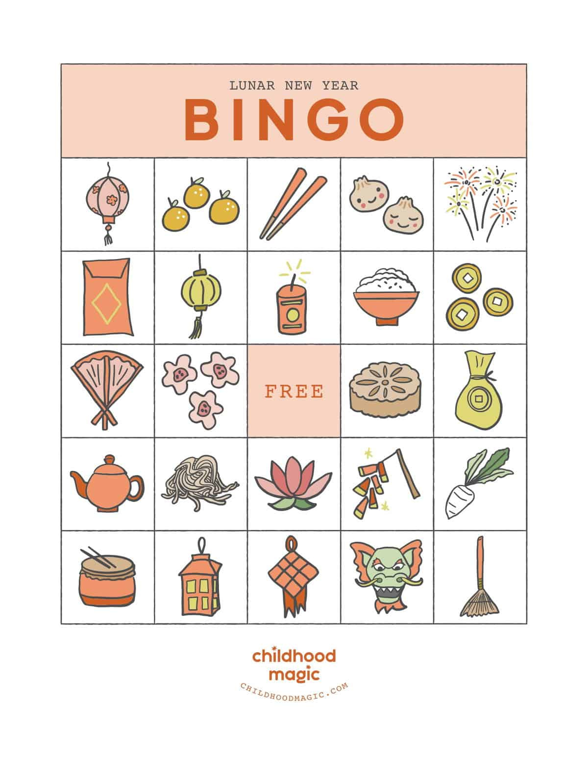 Lunar New Year Bingo - Childhood Magic throughout Printable Chinese New Year Bingo Cards