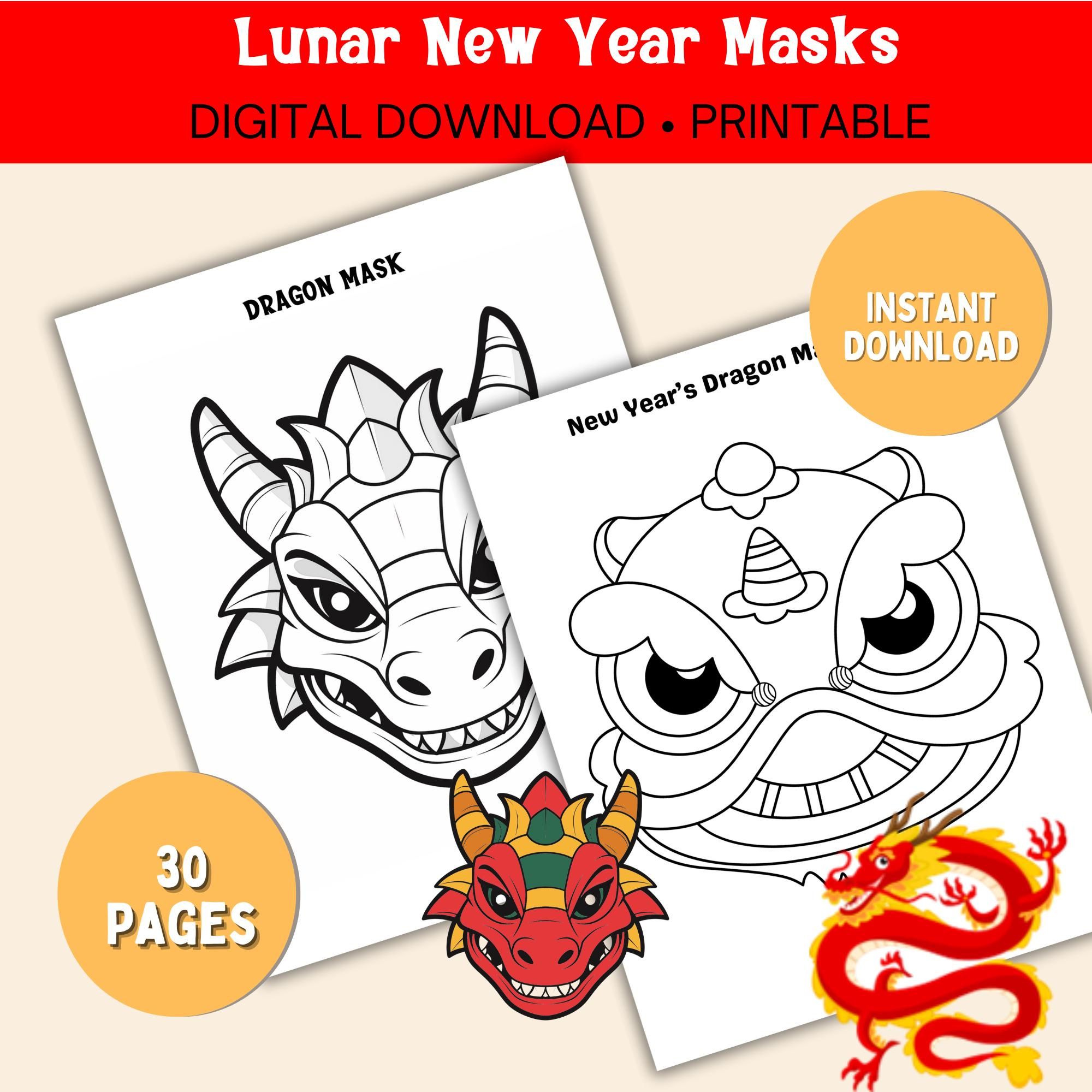 Lunar New Year Dragon Masks Printable | Chinese Zodiac Paper Masks intended for Chinese New Year Animal Printable Masks