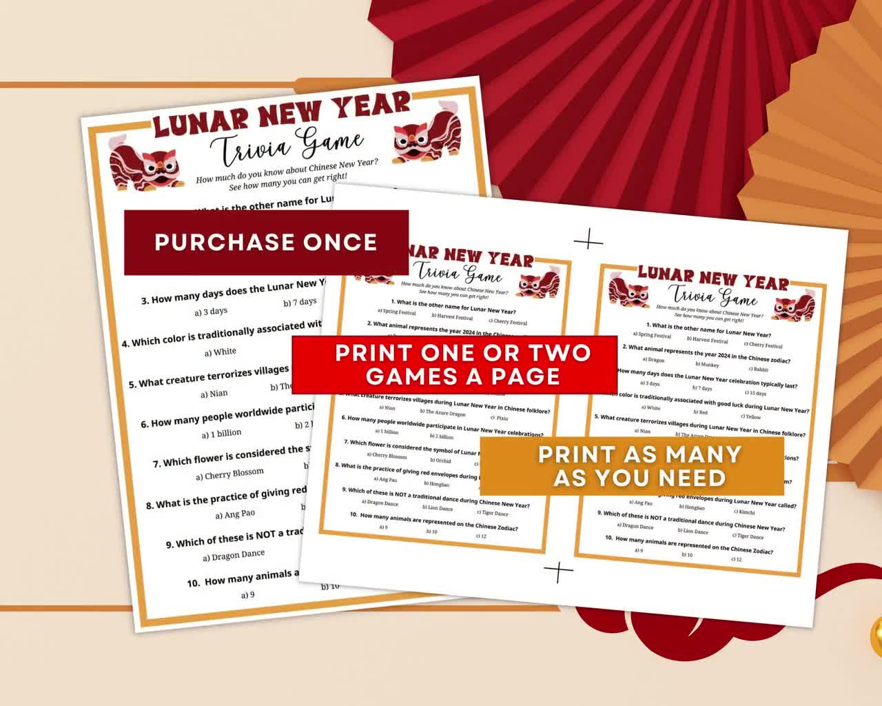 Lunar New Year Trivia 2025, Printable Party Game About Chinese New Year, 10  Fun Multiple Choice Questions With Answer Key, Instant Download with Chinese New Year Trivia Printable