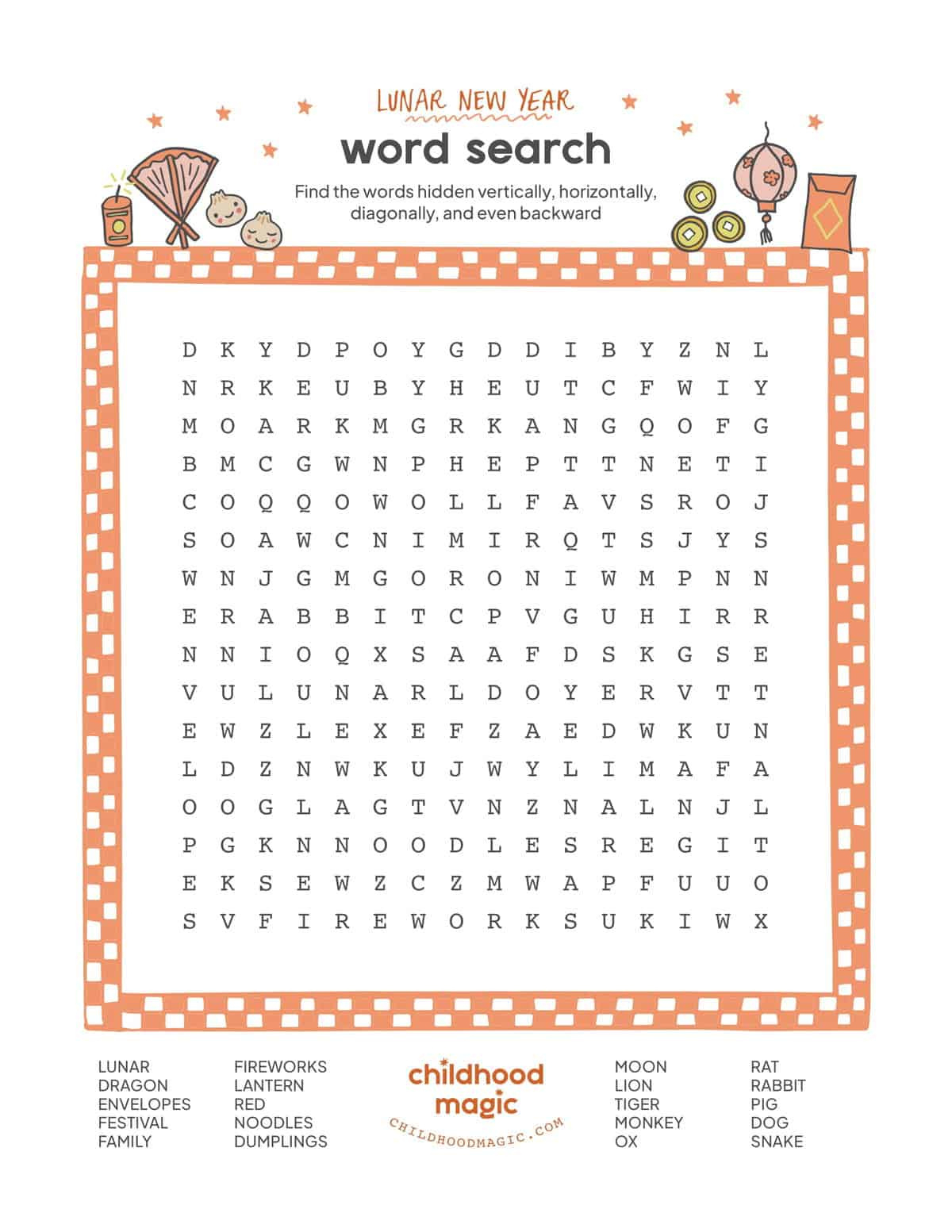Lunar New Year Word Search - Childhood Magic with Free Printable Chinese New Year Word Search