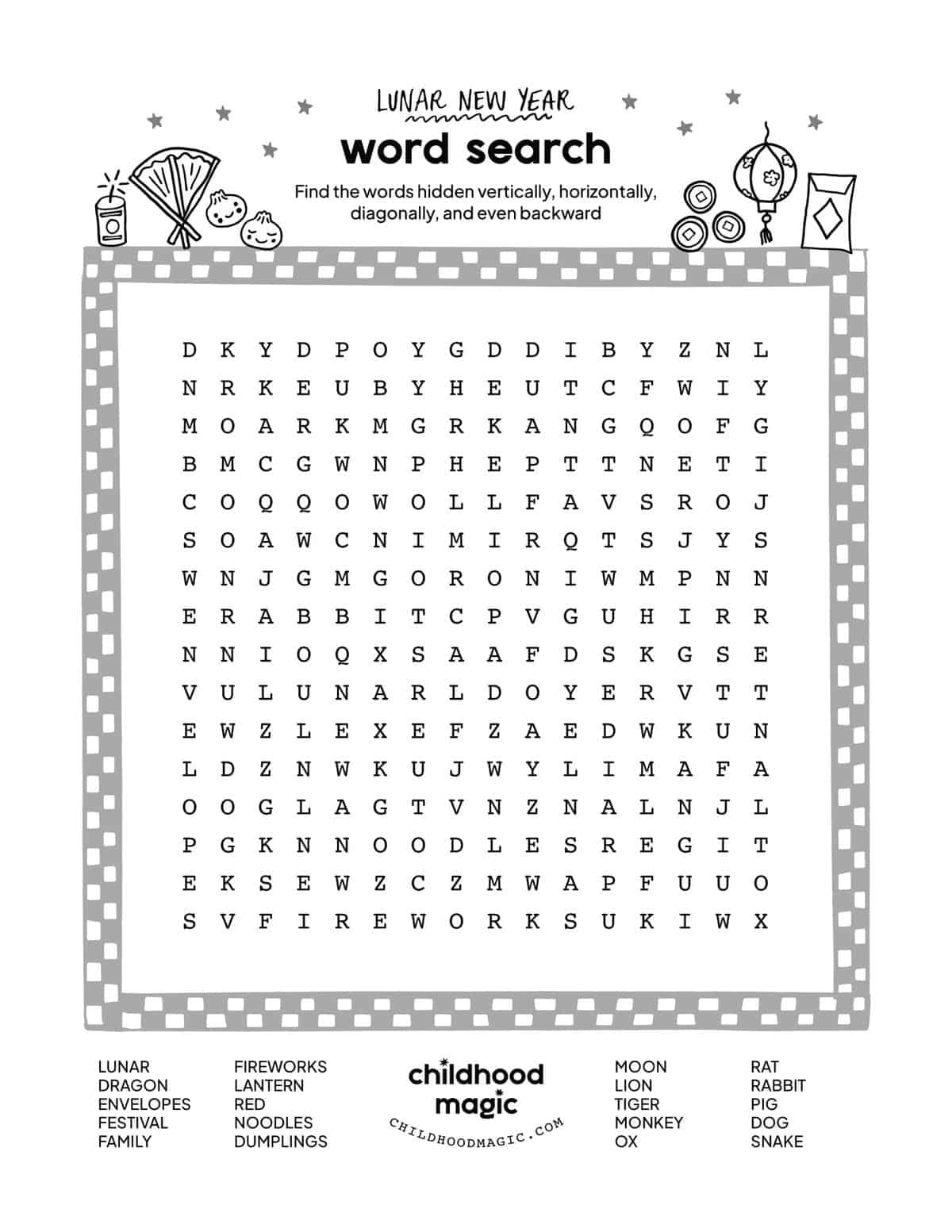 Lunar New Year Word Search - Childhood Magic within Chinese New Year Word Search Free Printable