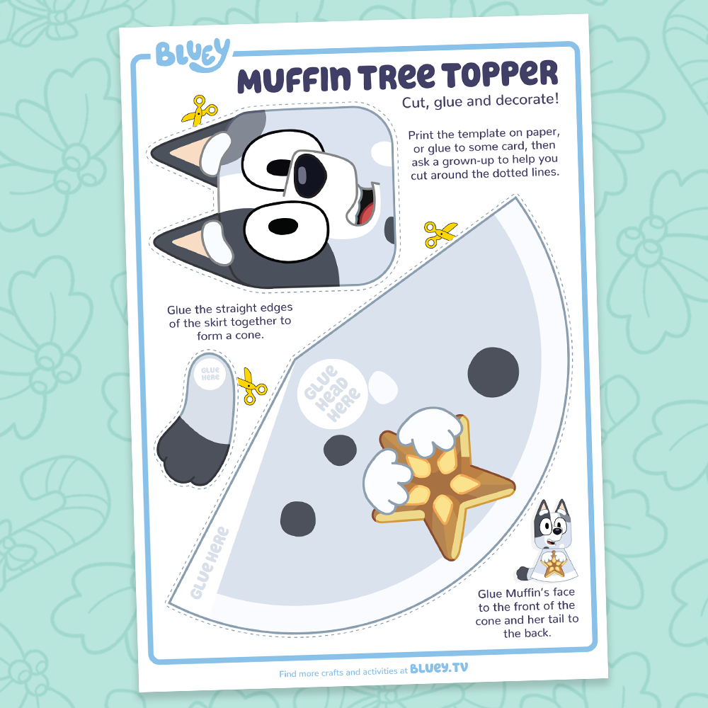 Make Your Own Muffin Cone Tree Topper - Bluey Official Website inside Bluey Christmas Tree Topper Printable