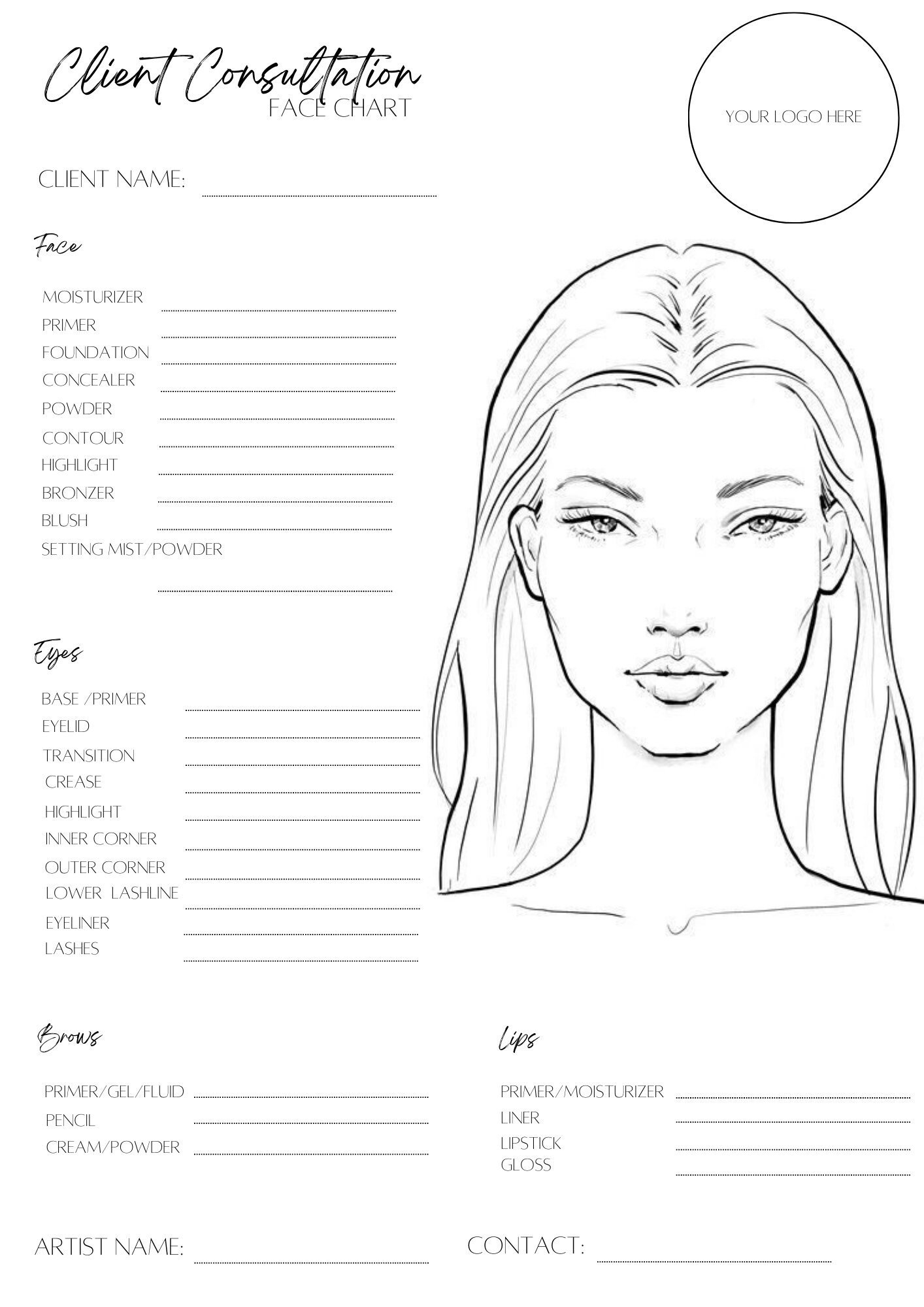 Makeup Face Chart, Face Chart Practice Sheets, Printable Make Up throughout Makeup Face Chart Printable