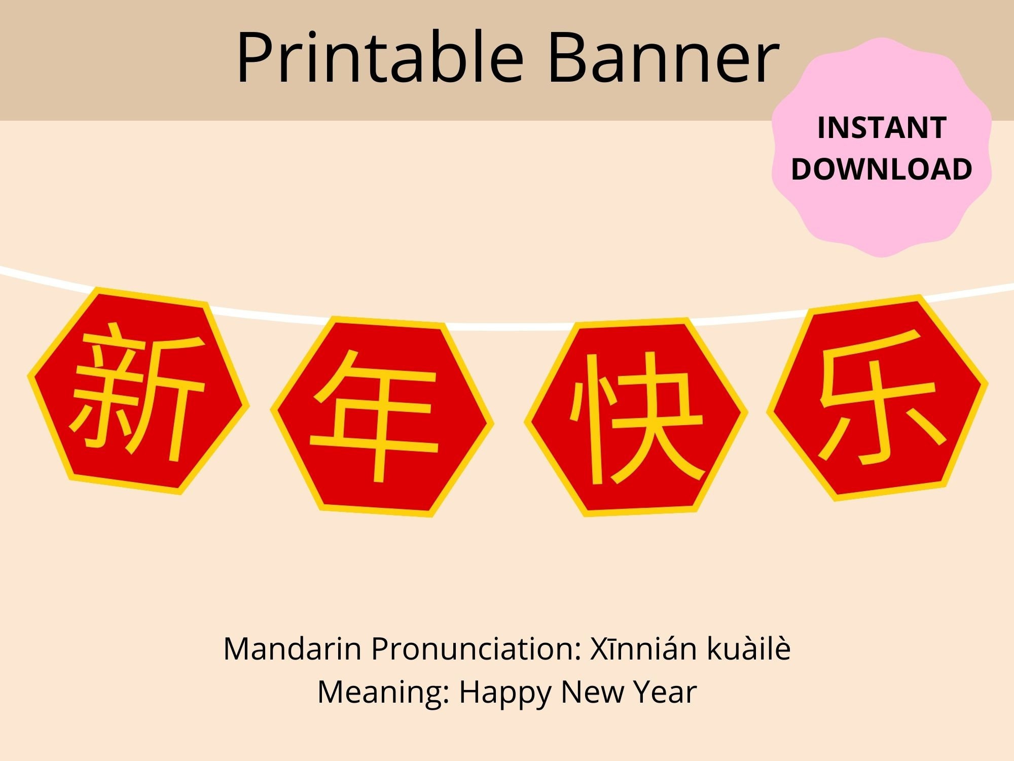 Mandarin Xinnian Kuaile 新年快乐, Happy New Year, Chinese New Year inside Printable Chinese New Year Banners