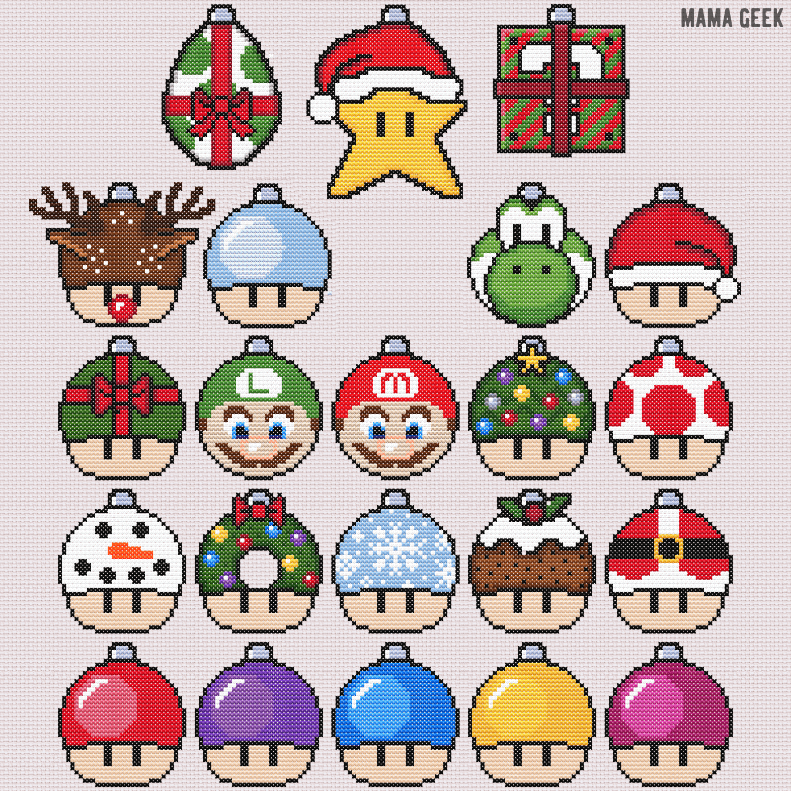 Mario Christmas Baubles – Free Printable Cross Stitch Patterns regarding Free Printable Christmas Ornament Cross Stitch Patterns