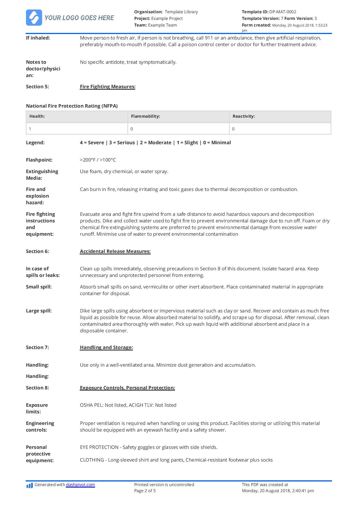 Material Safety Data Sheet Template: Download For Free for Free Printable Msds Data Sheets