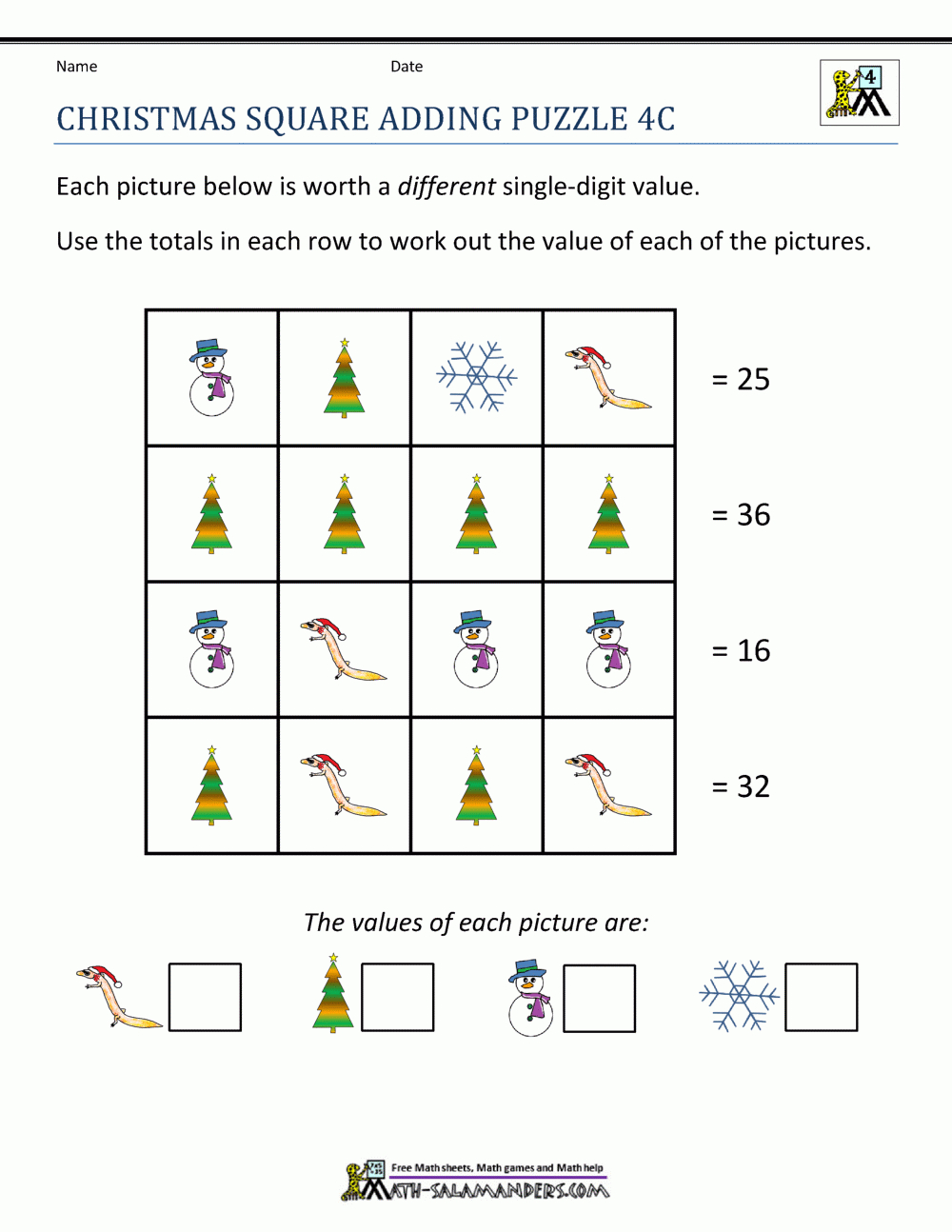 Math Christmas Activities 4Th Grade for 4Th Grade Math Christmas Worksheets