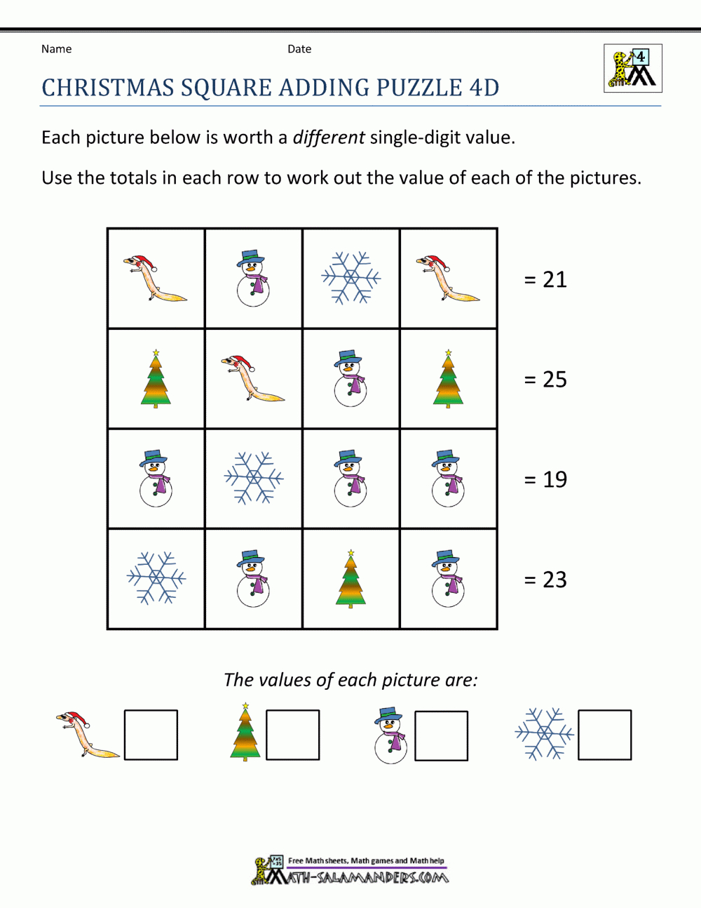 Math Christmas Activities 4Th Grade pertaining to Christmas Fraction Worksheets