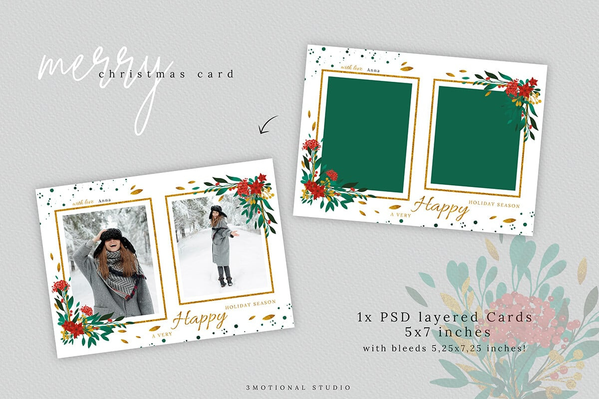 Merry Christmas Card Photoshop Template 5X7 - Filtergrade with Christmas Card Paper Printable 5X7