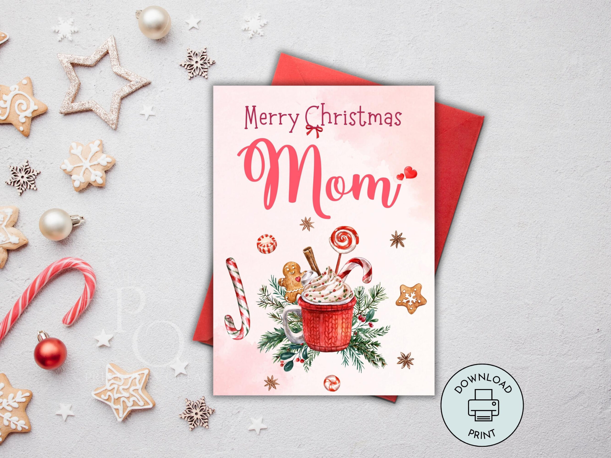 Merry Christmas Mom Card Printable Handmade Card For Mom To Print inside Printable Christmas Card For Mom