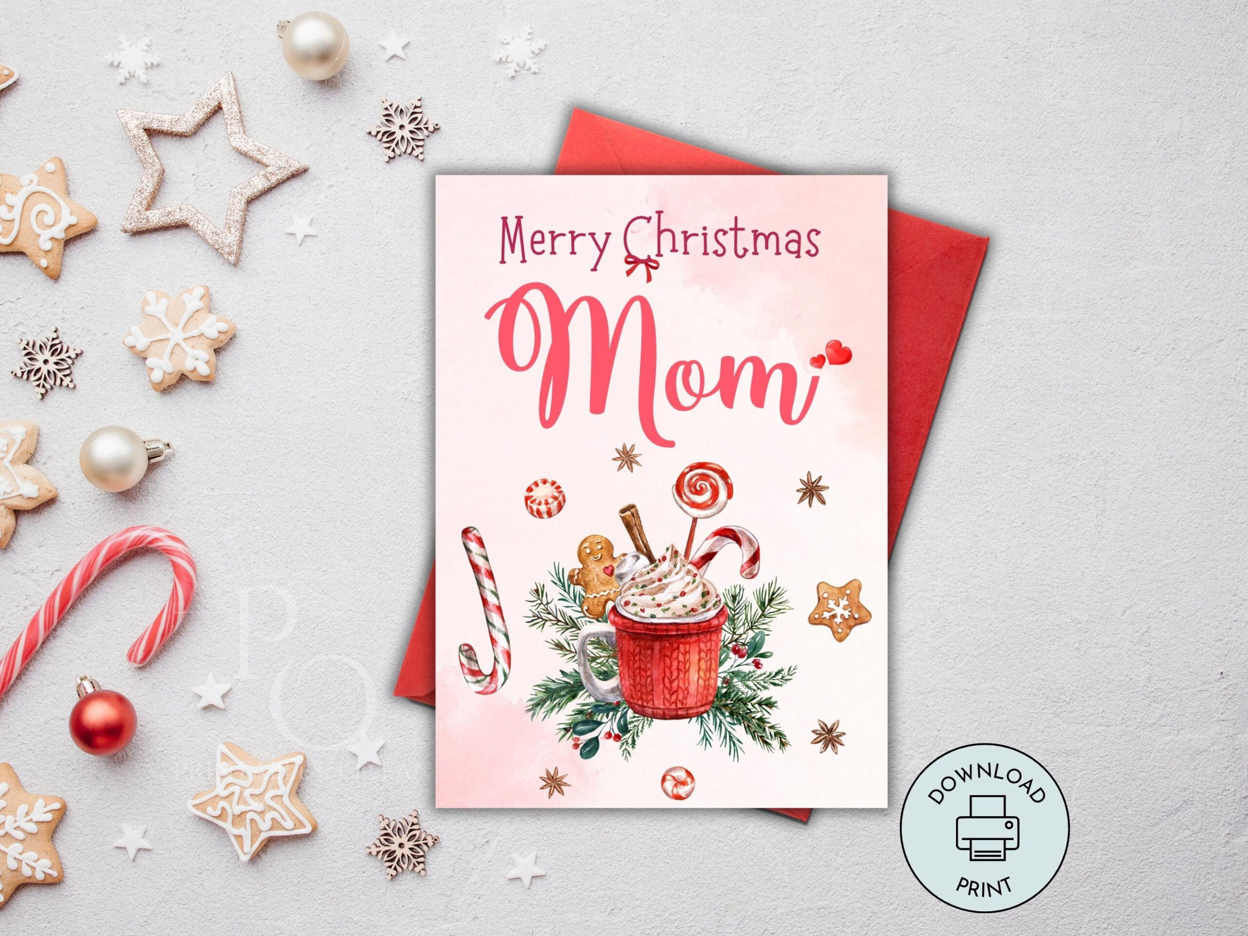 Merry Christmas Mom Card Printable Handmade Card For Mom To Print pertaining to Printable Christmas Card For Mother