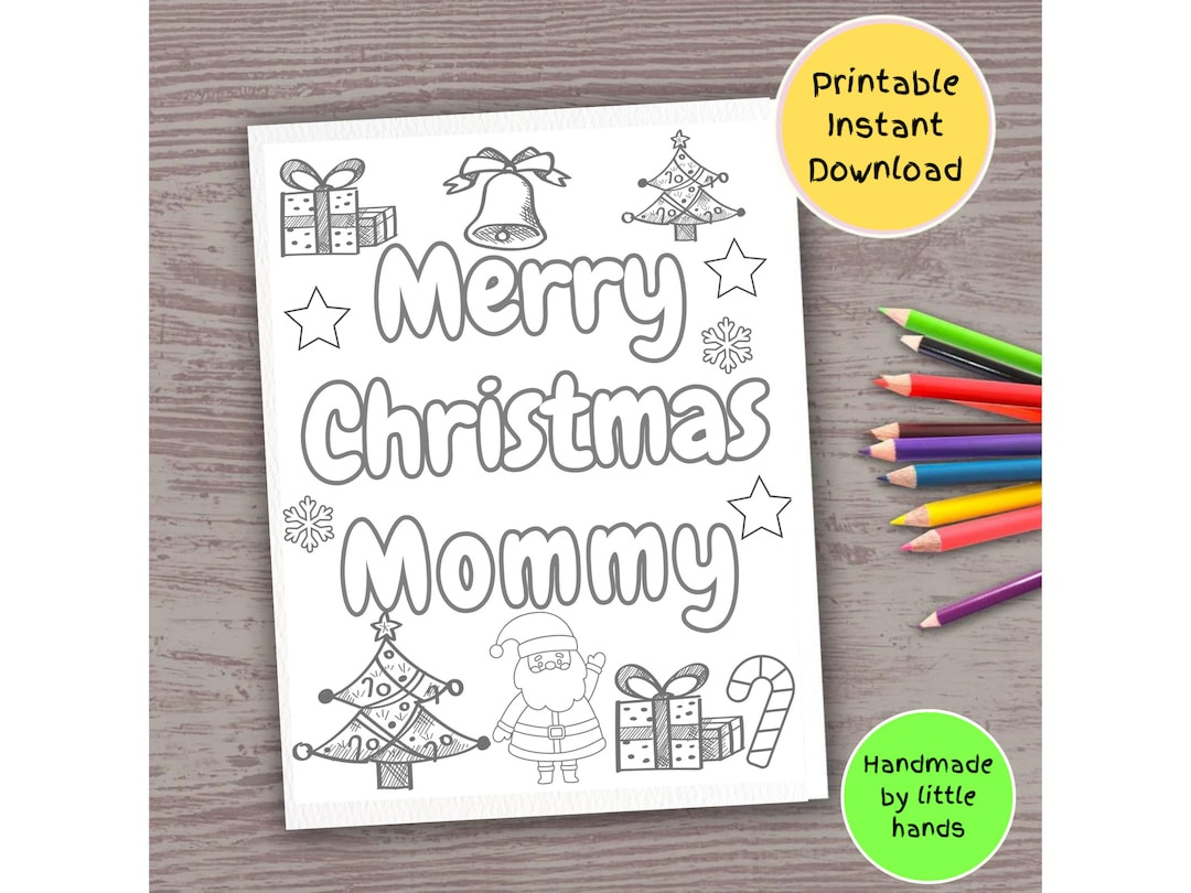 Merry Christmas Mommy Coloring Page: Kids Xmas Gift (Digital regarding Printable Christmas Card For Mom