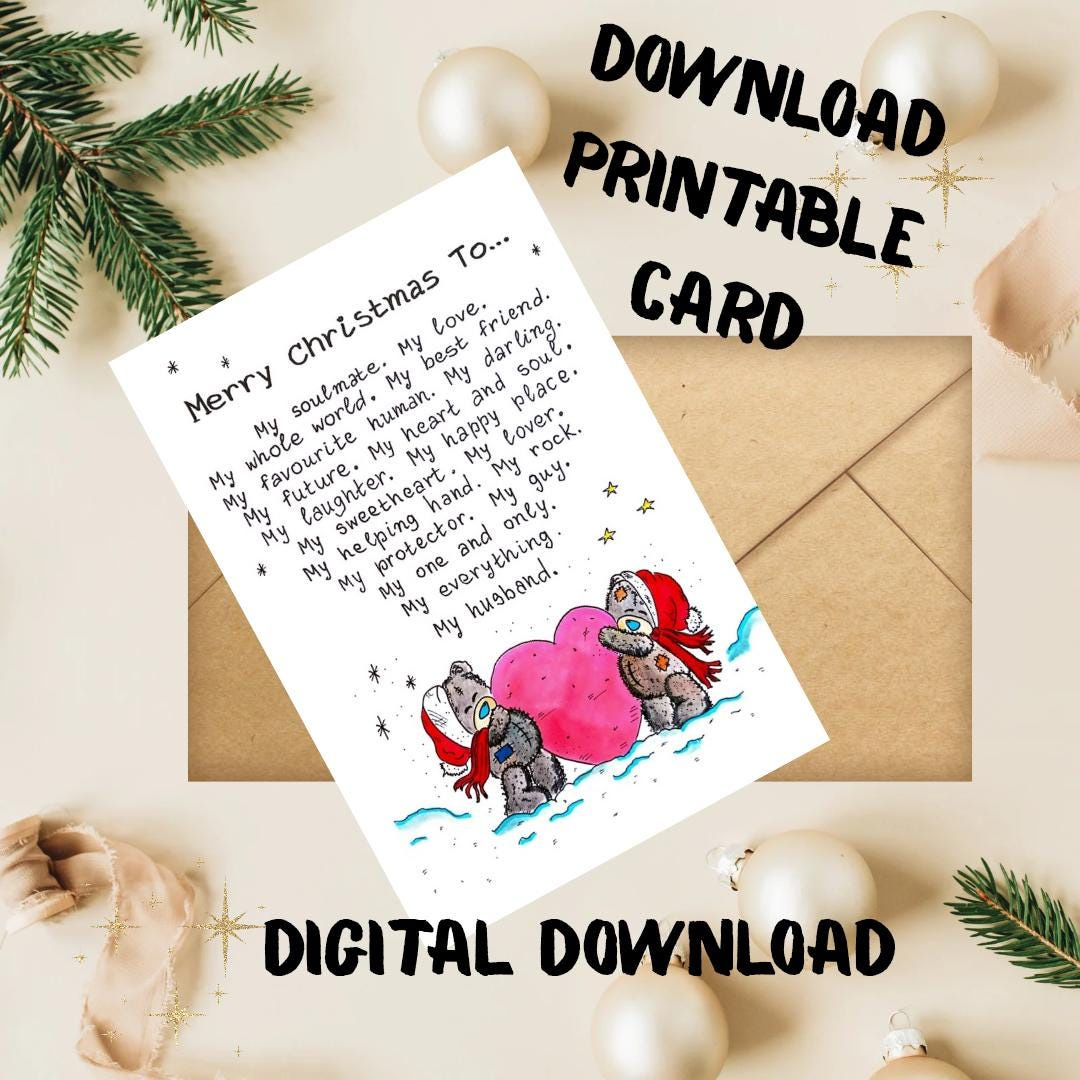 Merry Christmas To My Husband Printable Gift Card. Message with regard to Christmas Card For Husband Printable