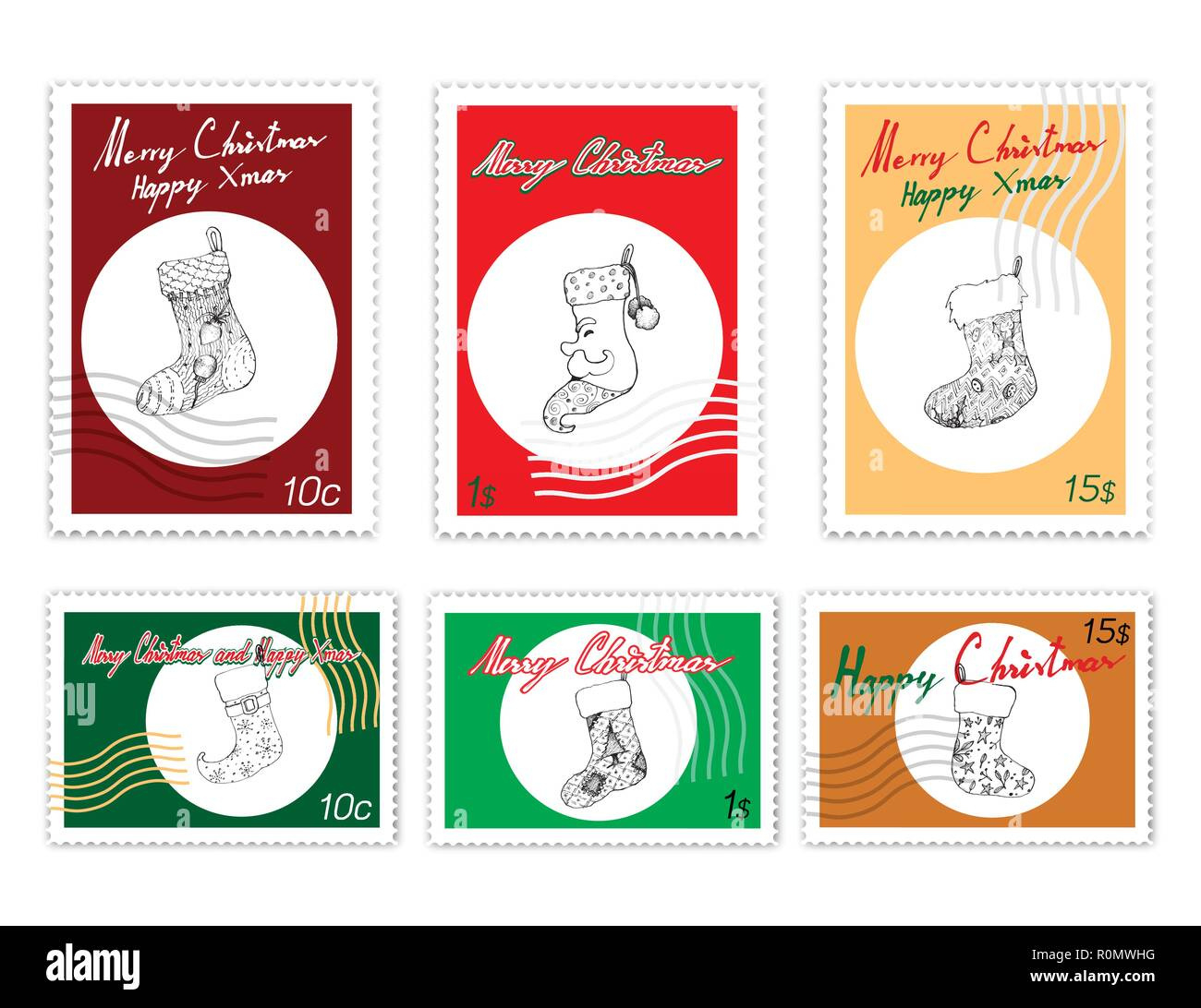 Merry Xmas, Post Briefmarken Satz Abbildung Hand Gezeichnete within Printable Fake Christmas Stamps