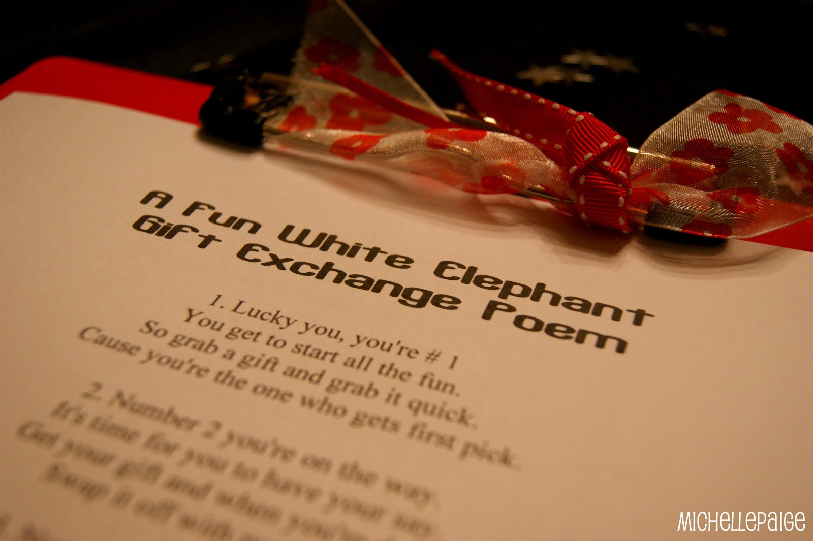 Michelle Paige Blogs: White Elephant Gift Exchange Poem inside White Elephant Gift Exchange Poem with Numbers