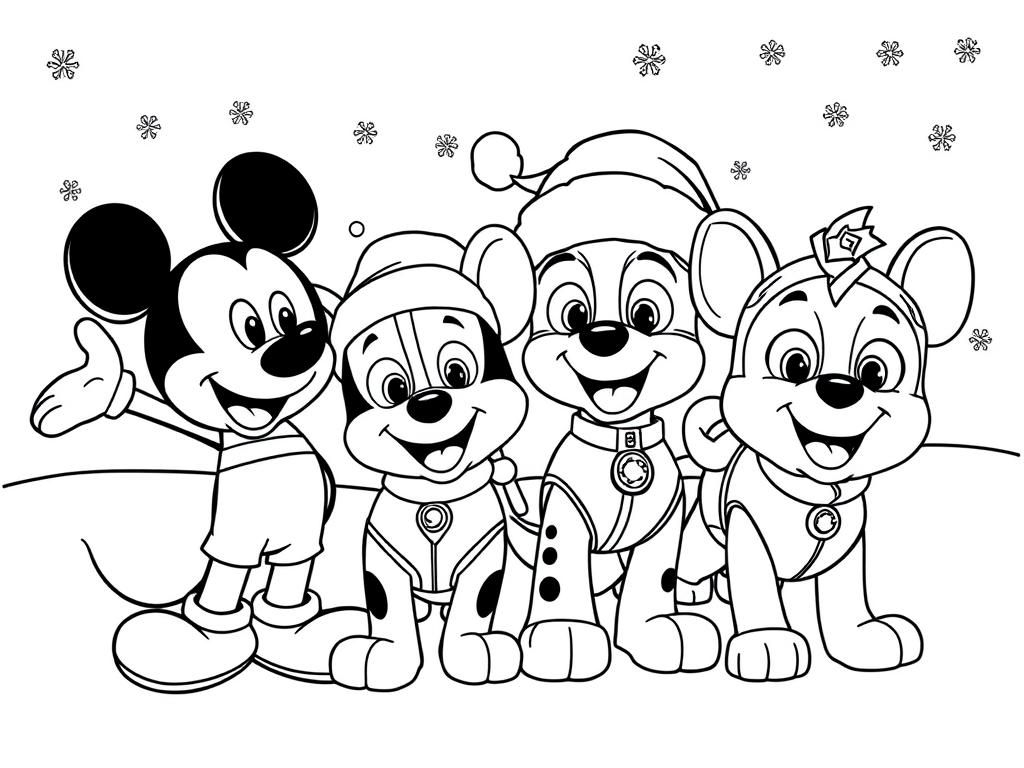 Mickey Mouse Meets Paw Patrol Winter Coloring Page - Free with Printable Paw Patrol Christmas