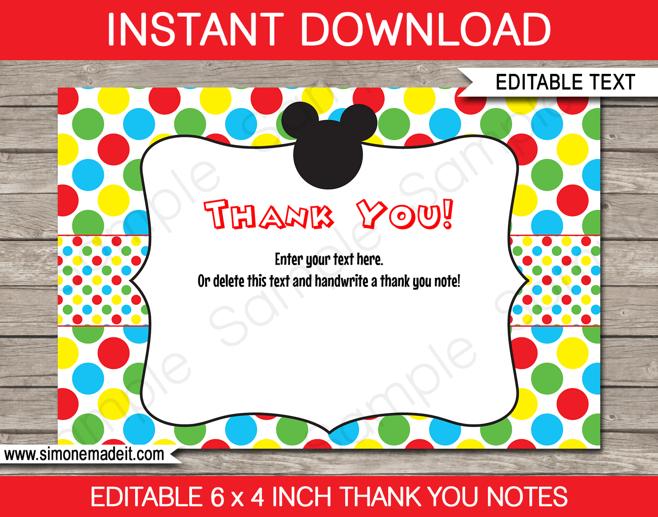 Mickey Mouse Party Thank You Cards Template inside Mickey Mouse Thank You Cards Printable