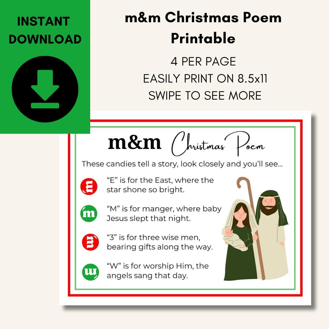 M&M Christmas Poem Printable: Religious Candy Story (Pdf) - Etsy Uk regarding Christmas Mm Poem Printable