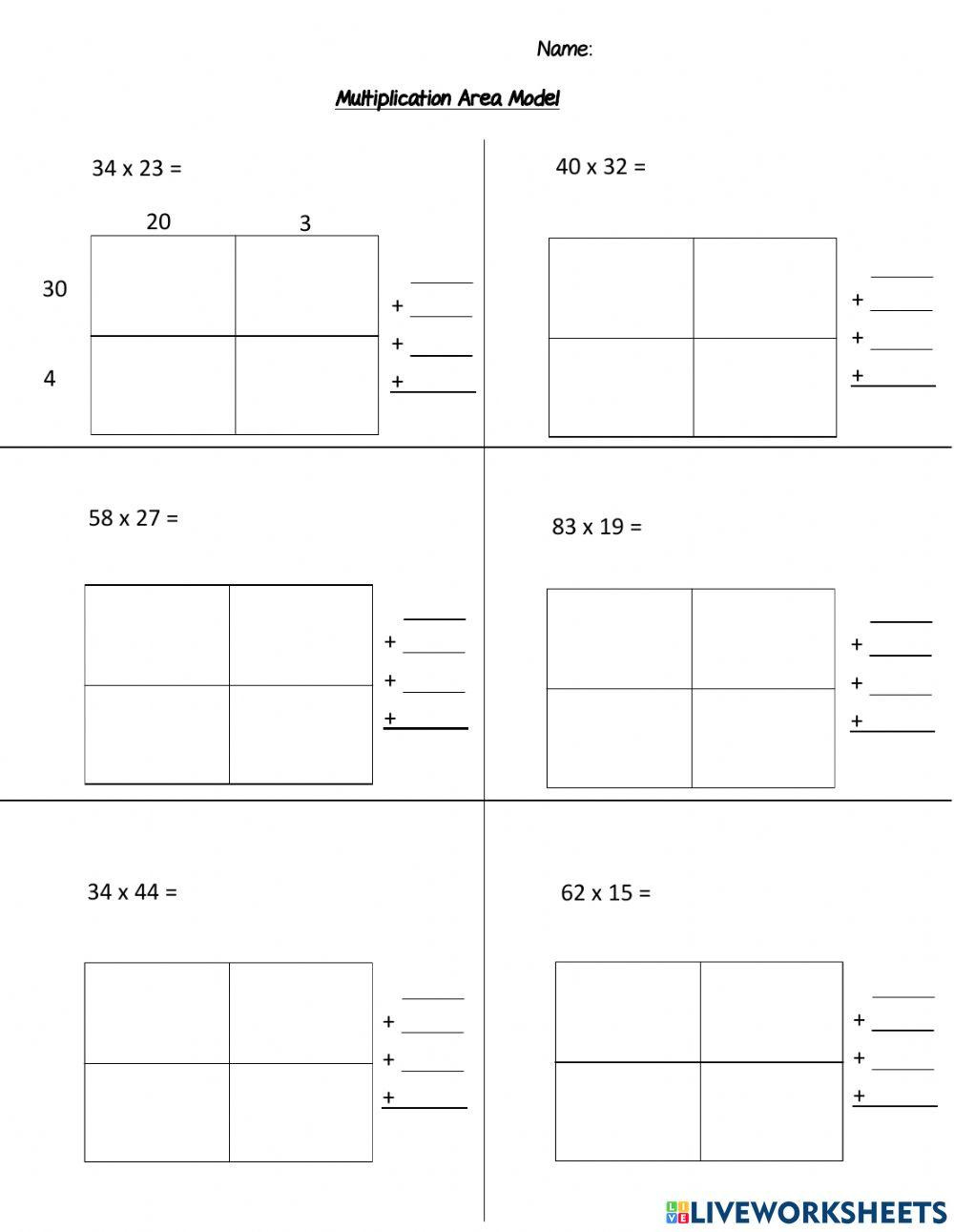 Multiplication Area Model Worksheet - Worksheets Library with regard to Free Printable Area Model Multiplication Worksheets