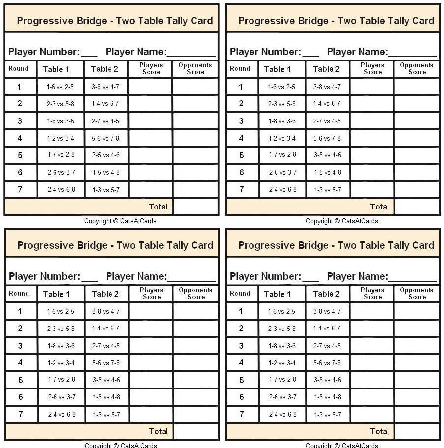 Mystery Hand Memory Sheet - Print in Free Printable 2 Table Bridge Tallies