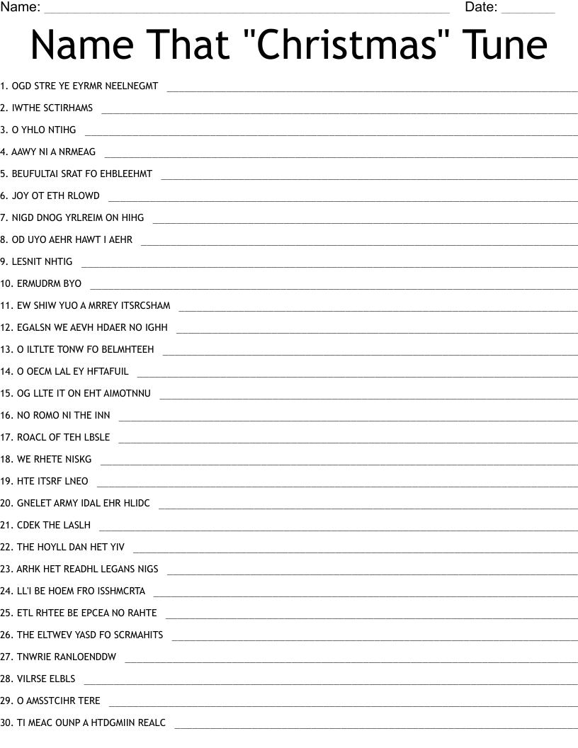 Name That "Christmas" Tune Word Scramble - Wordmint in Name That Tune Christmas Songs Worksheet