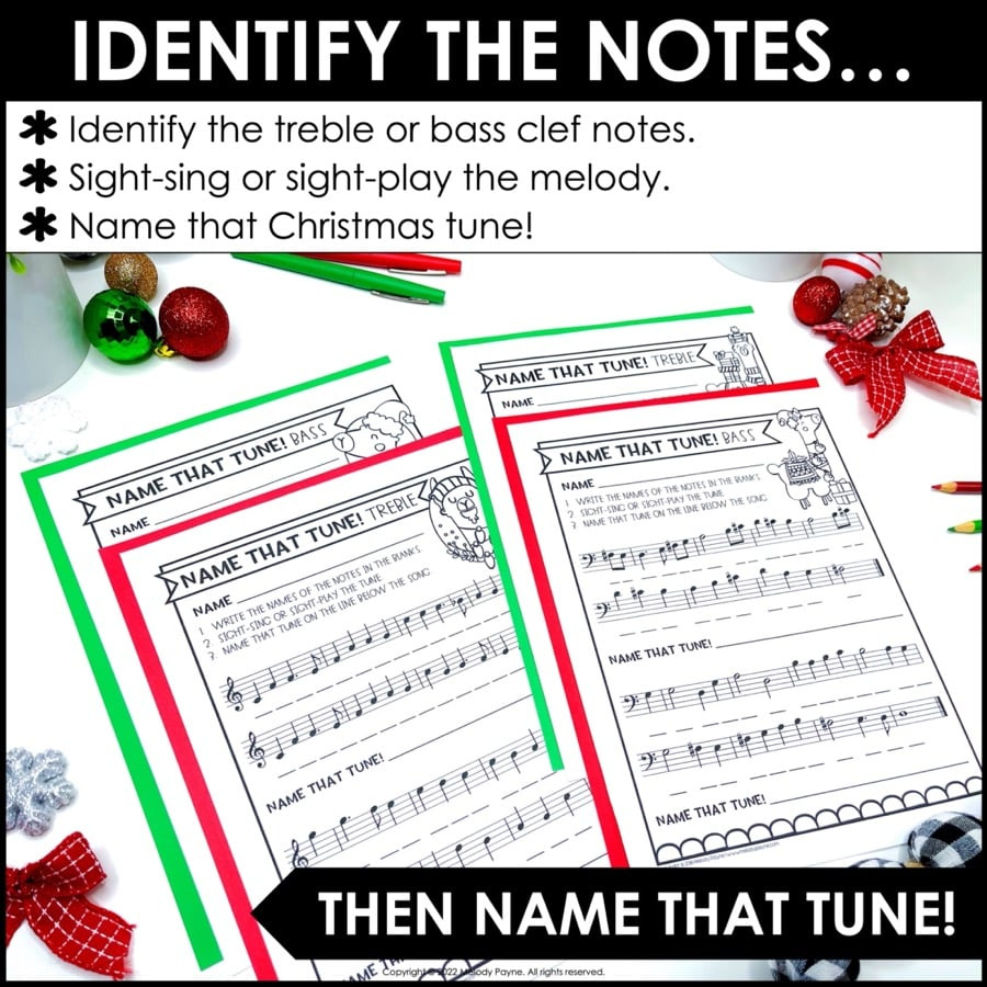 Name That Tune Christmas Music Worksheets In Treble And Bass Clef throughout Christmas Music Name That Song Worksheets
