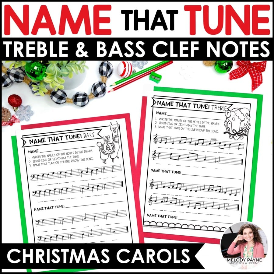 Name That Tune Christmas Music Worksheets In Treble And Bass Clef throughout Name That Tune Christmas Songs Worksheet