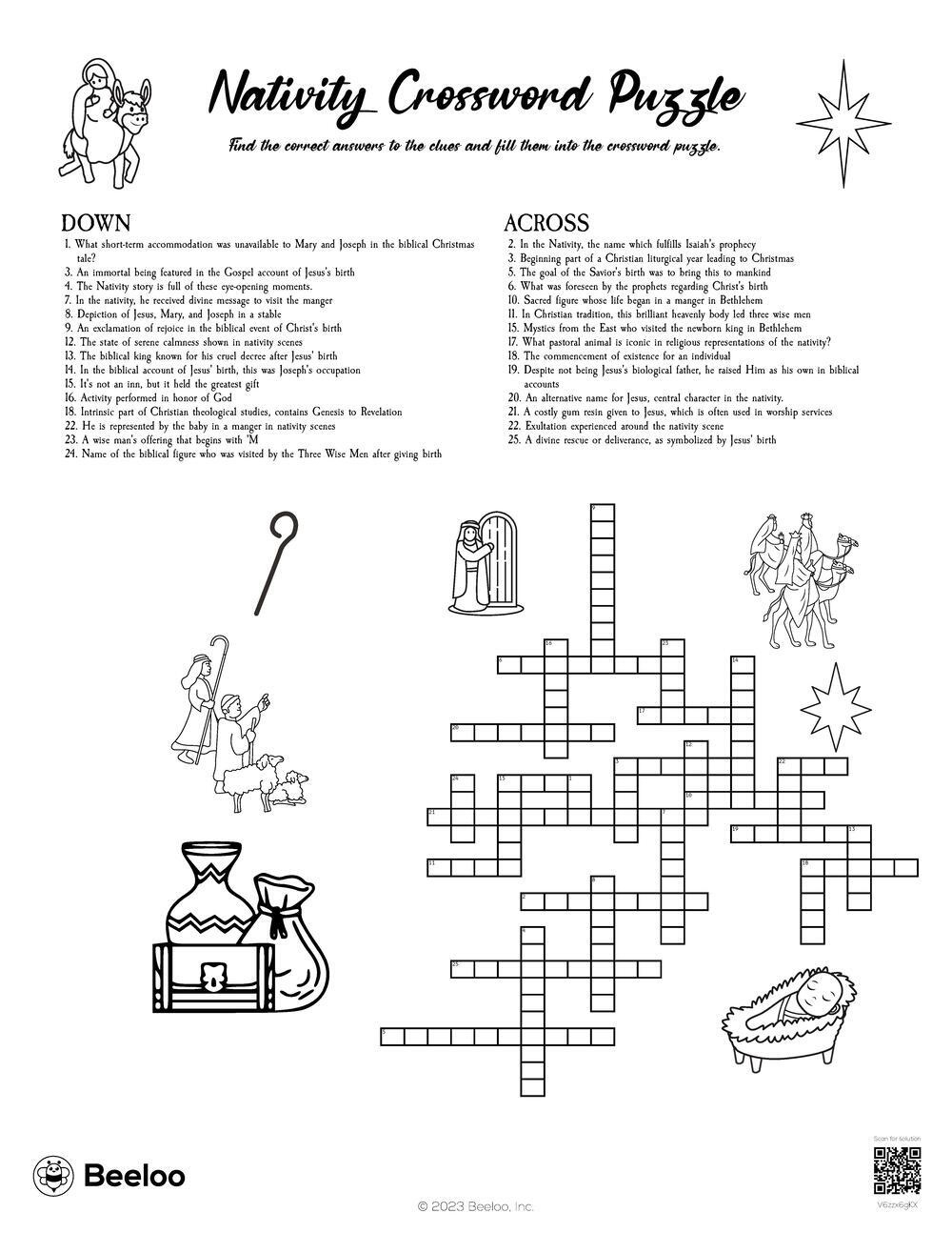 Nativity Crossword Puzzle • Beeloo Printable Crafts And Activities for Christian Christmas Crossword Printable