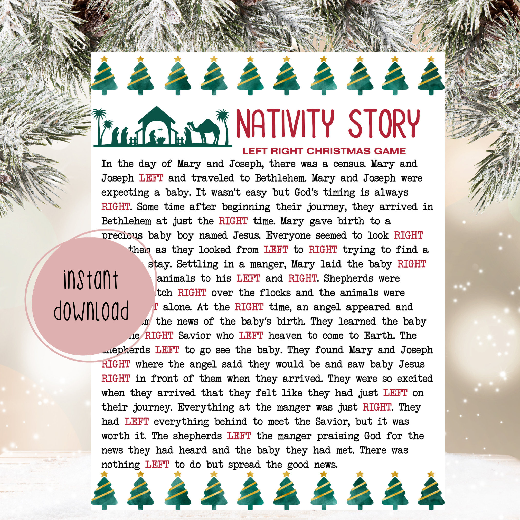Nativity Story Left Right Game | Left Right Christmas Story Game in Printable Right Left Christmas Game Nativity Story