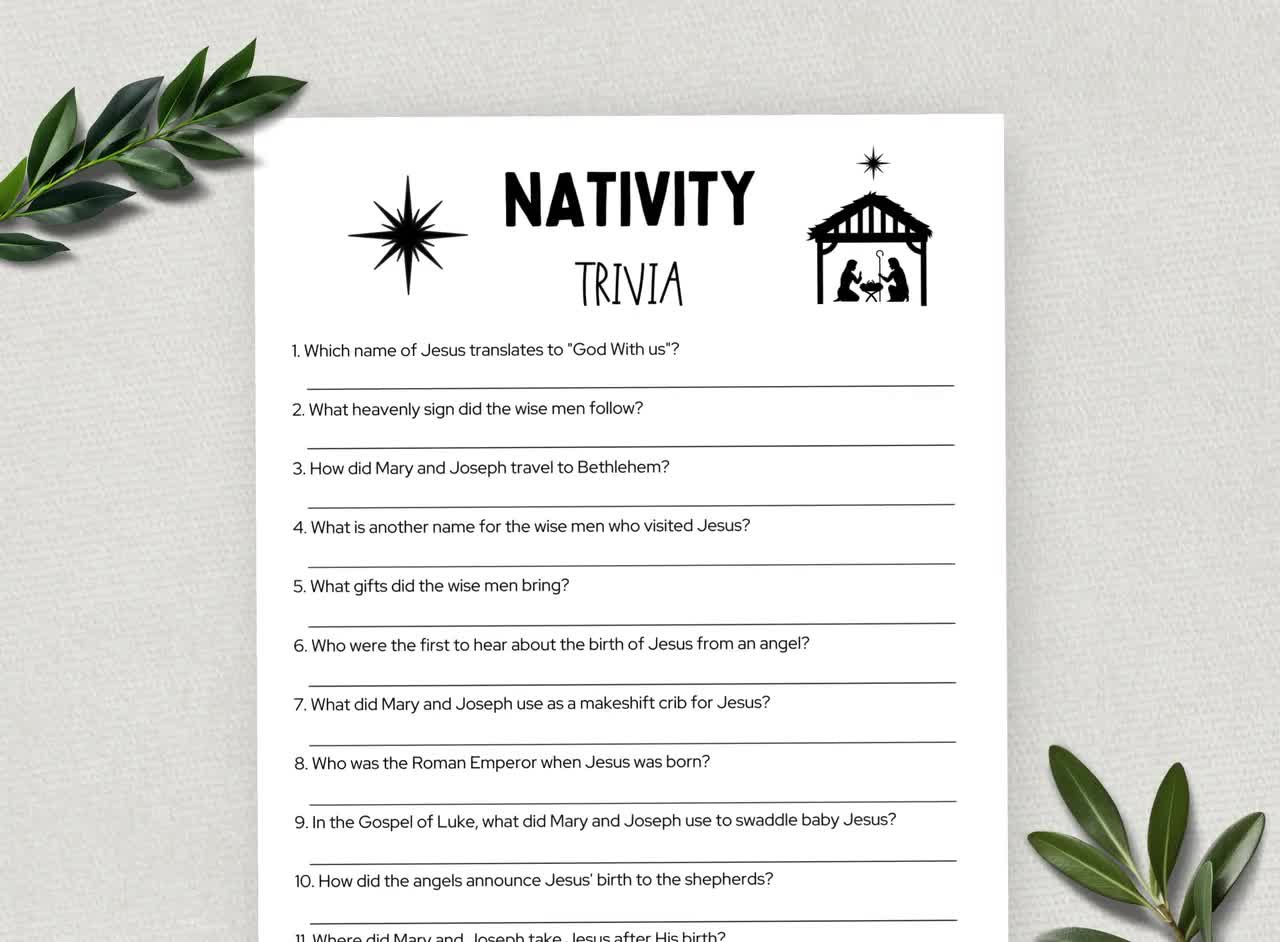 Nativity Trivia, Printable Youth Group Game, Christian Christmas, Sunday School Trivia Questions, Christmas Trivia, Nativity Game with regard to Nativity Trivia Printable