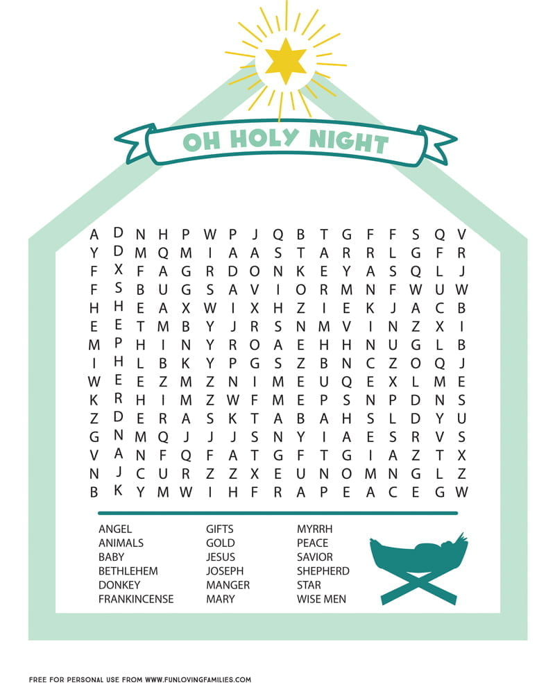 Nativity Word Search Printable - Fun Loving Families intended for Christmas Bible Word Search Printable