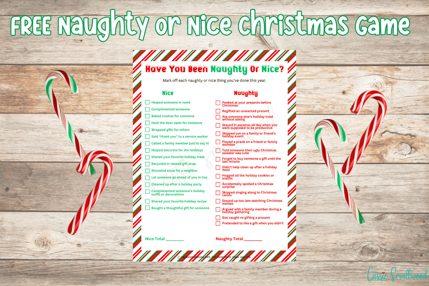 Naughty Or Nice Christmas Game (Free Printable) - Cassie Smallwood inside Printable Christmas Games For Adults