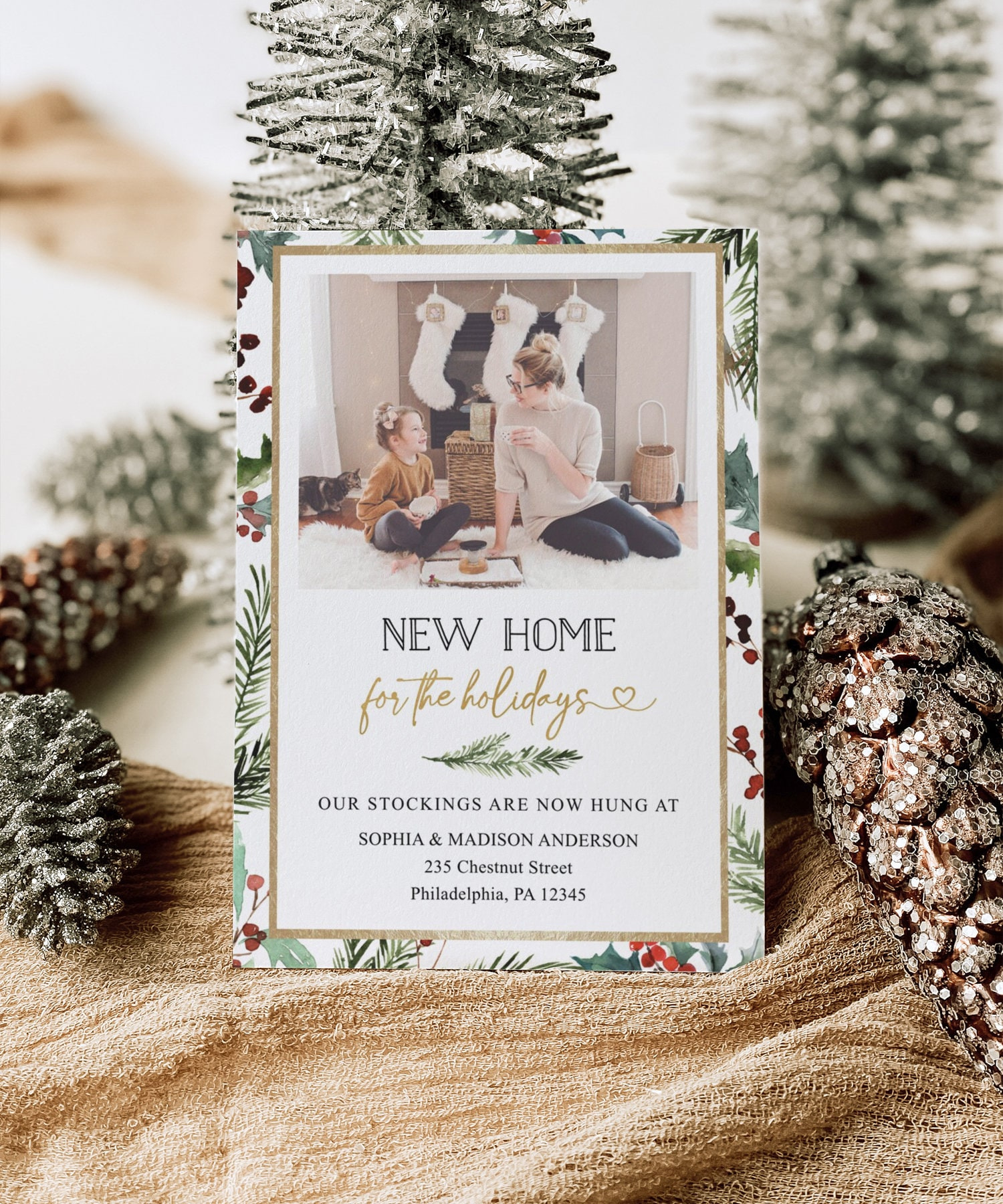 New Home Moving Announcement Christmas Cards, Holiday Card within Printable Moving Announcement Christmas Card