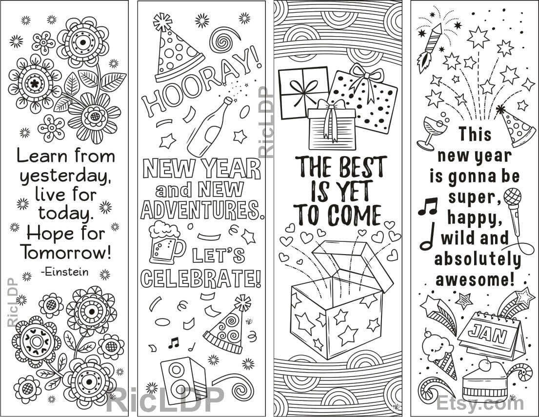 New Year Coloring Bookmarks – Zentangle Art, Motivational Sayings within New Year Bookmarks Printable