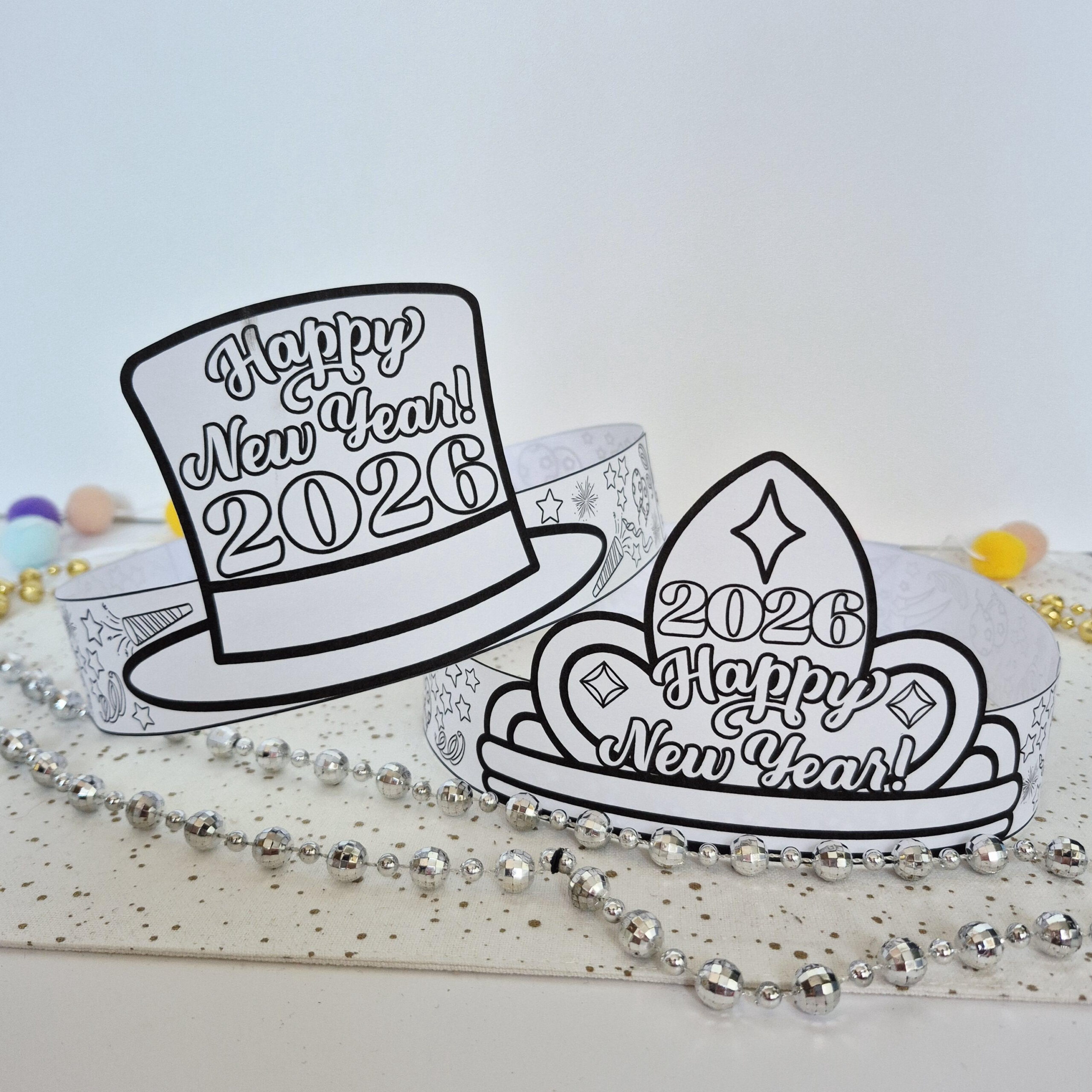 New Year Paper Hat 2026 Printable Diy Coloring Happy New Year for New Years Hat Printable 2026