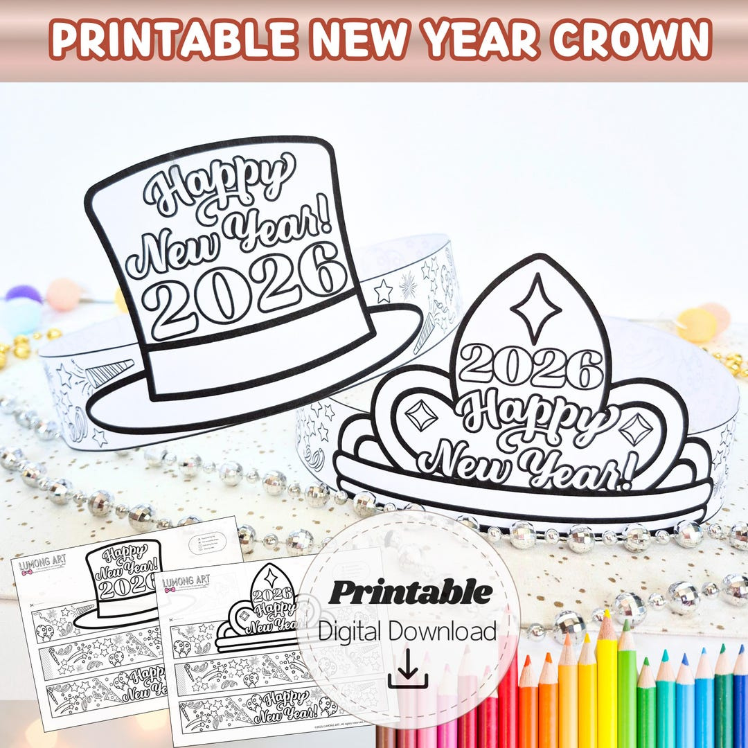 New Year Paper Hat 2026 Printable Diy Coloring Happy New Year regarding Happy New Year 2026 Hat Printable