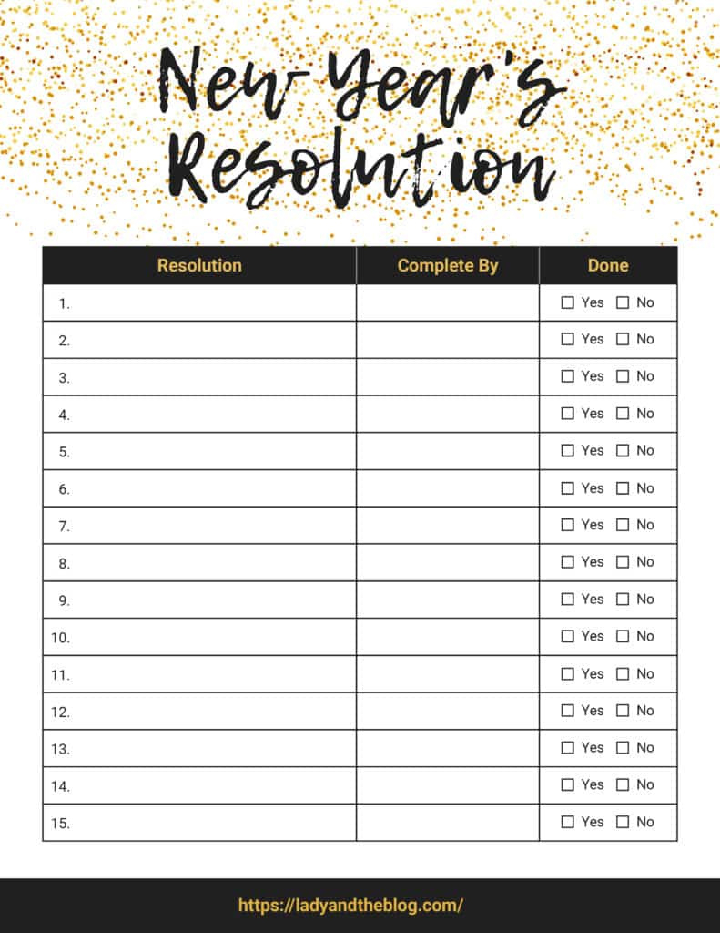 New Year Resolution Assortment For 10 pertaining to New Year'S Resolution List Printable