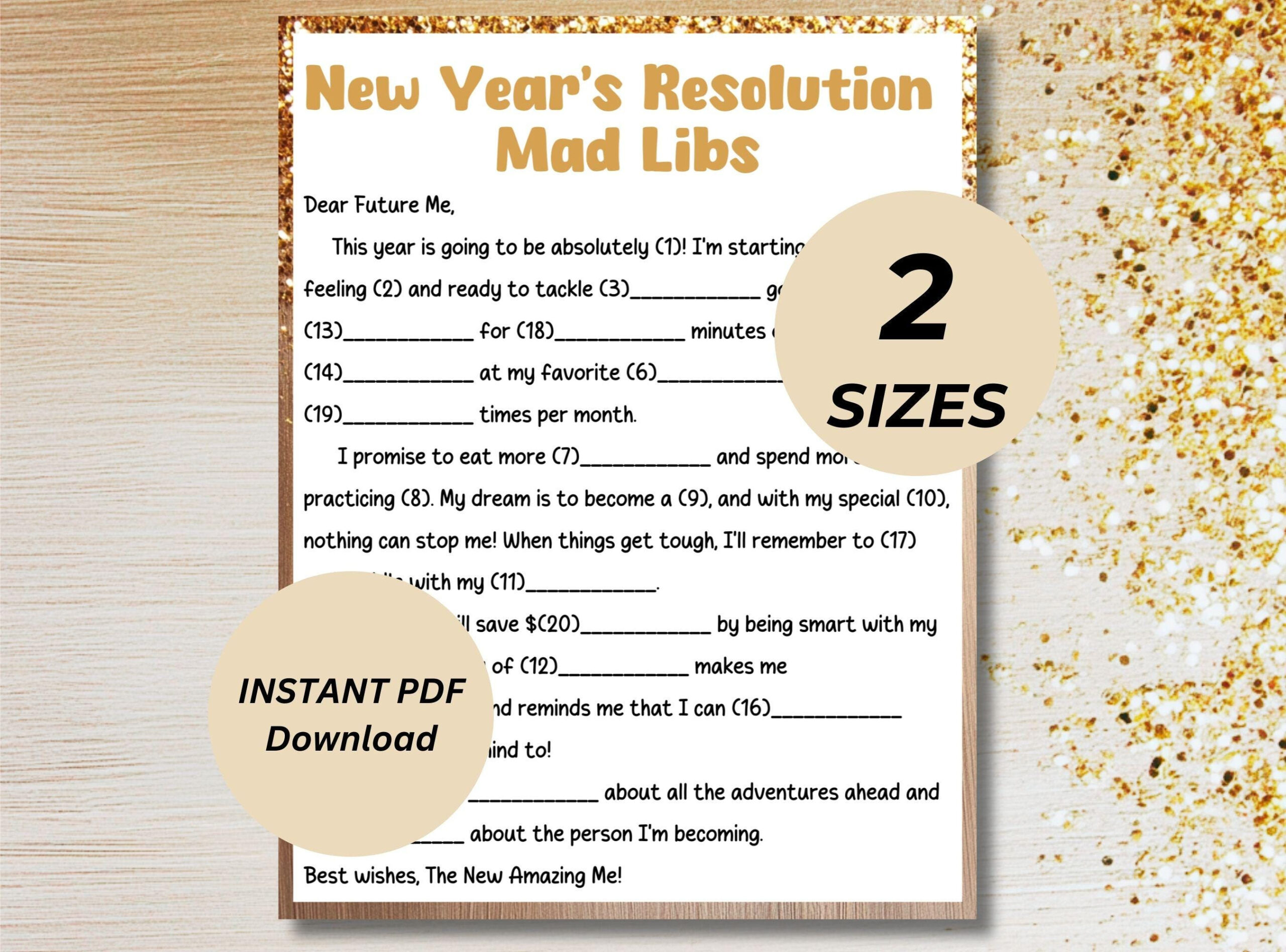 New Year Resolutions Pdf - Etsy intended for New Year&amp;#039;S Resolution Mad Lib Printable