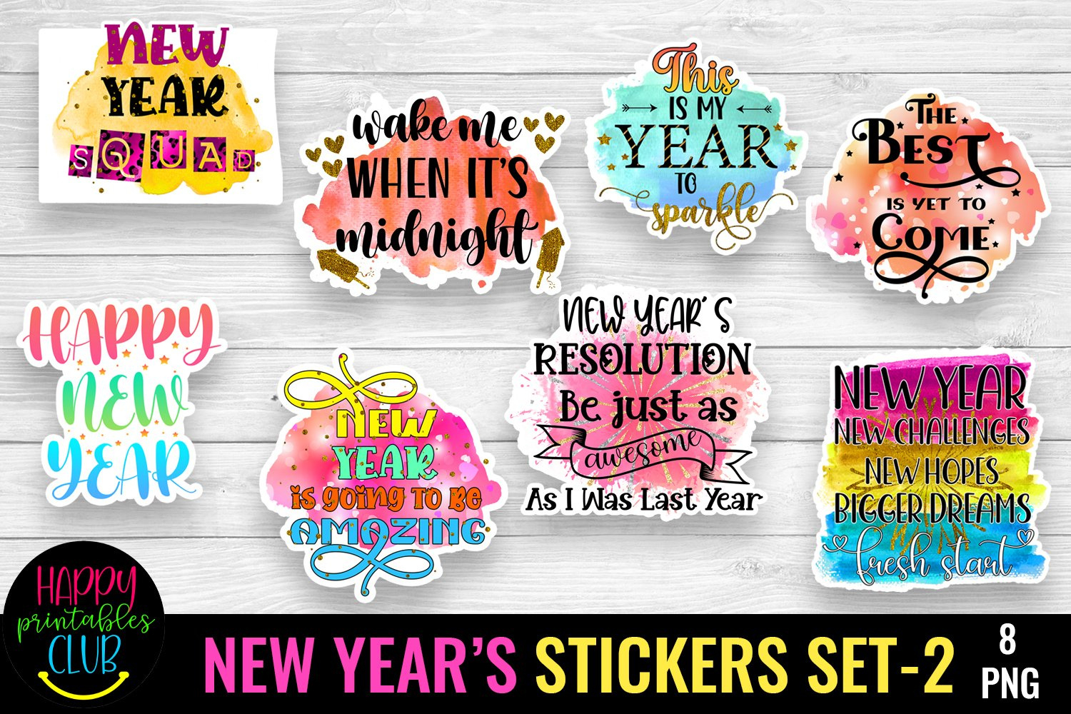 New Year Stickers Printable- Happy New Year Stickers Png throughout Happy New Year Printable Stickers