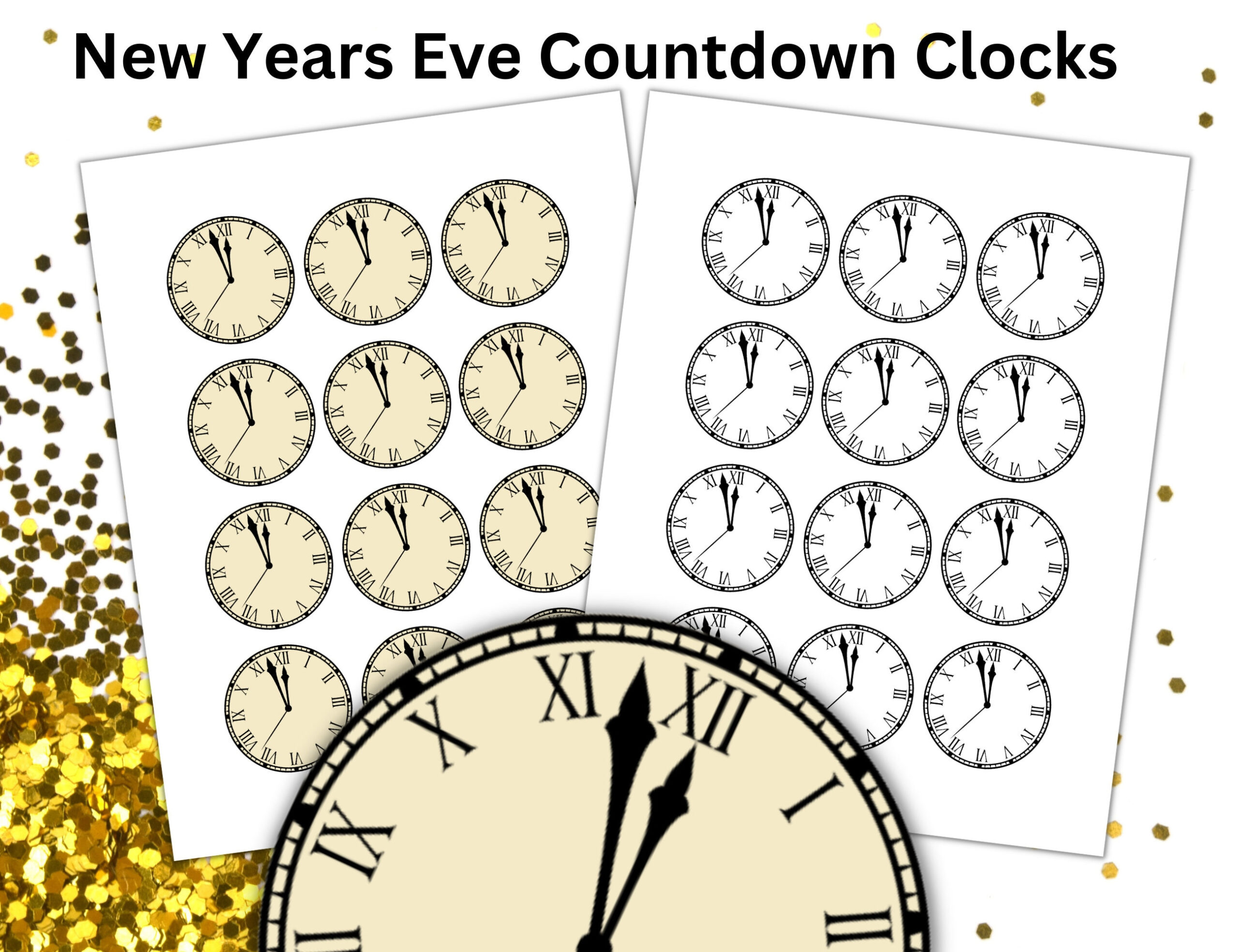 New Years Clock Countdown, New Years Eve Favor, Clock Round Gift within New Year's Eve Clock Printable