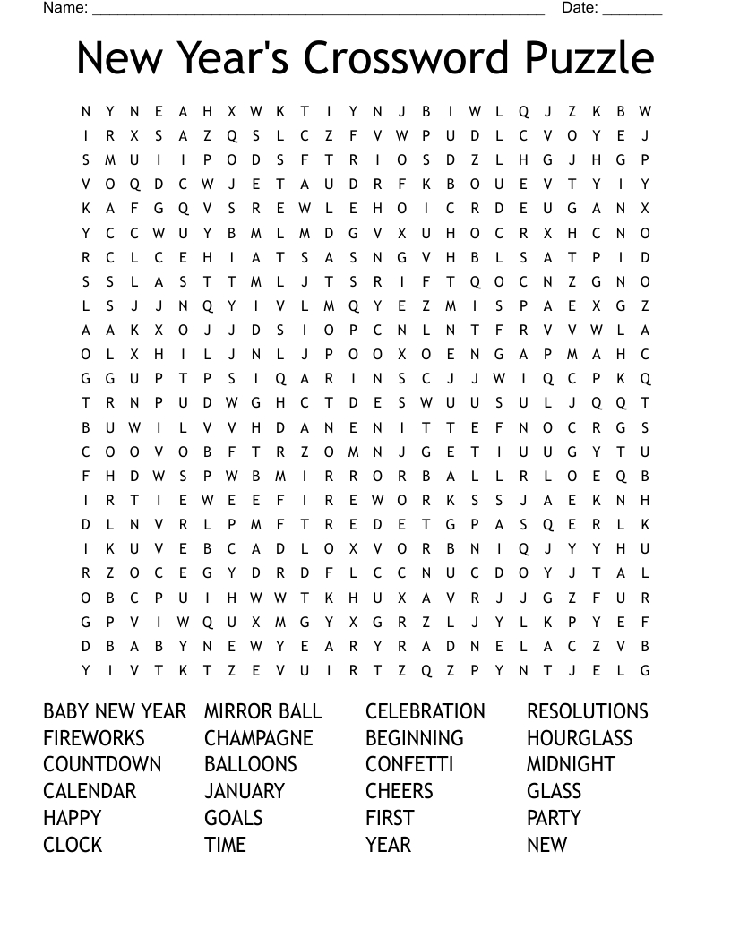 New Year&amp;#039;S Crossword Puzzle Word Search - Wordmint with regard to New Years Crossword Printable