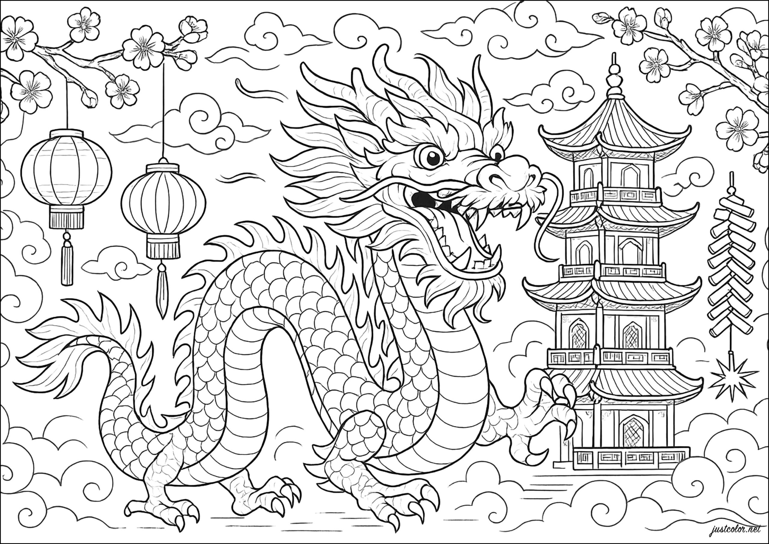New Year&amp;#039;S Dancing Dragon - Chinese New Year Coloring Pages For Adults inside Chinese New Year Dragon Coloring Page Printable