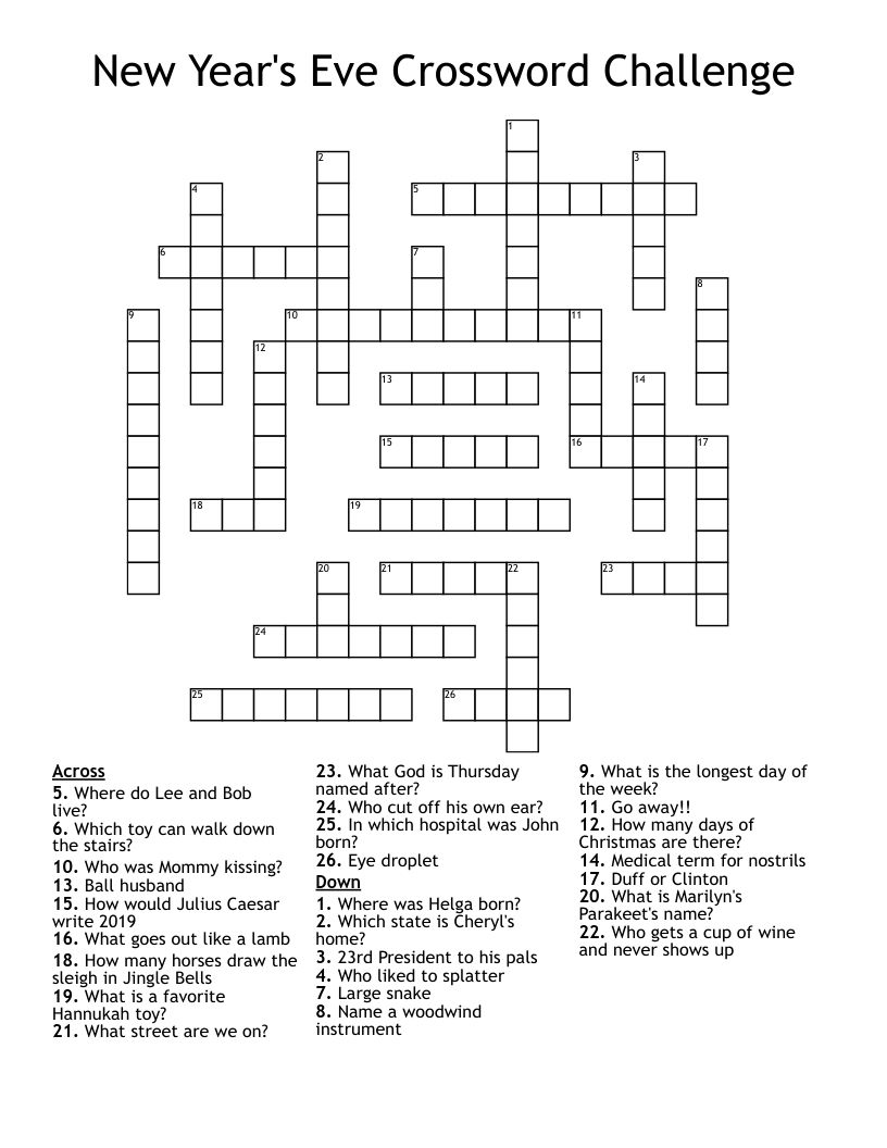 New Year&amp;#039;S Eve Crossword Challenge - Wordmint regarding New Year&amp;#039;S Crossword Puzzles Printable