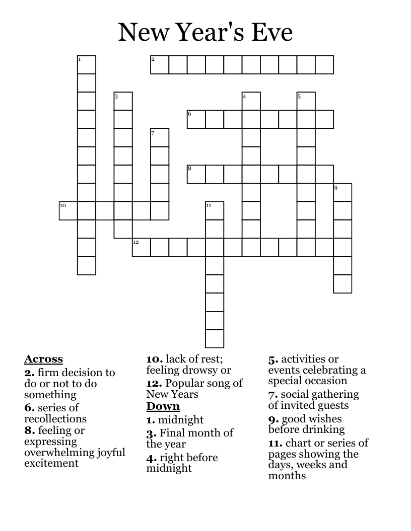 New Year&amp;#039;S Eve Crossword - Wordmint within New Year&amp;amp;#039;s Eve Crossword Printable